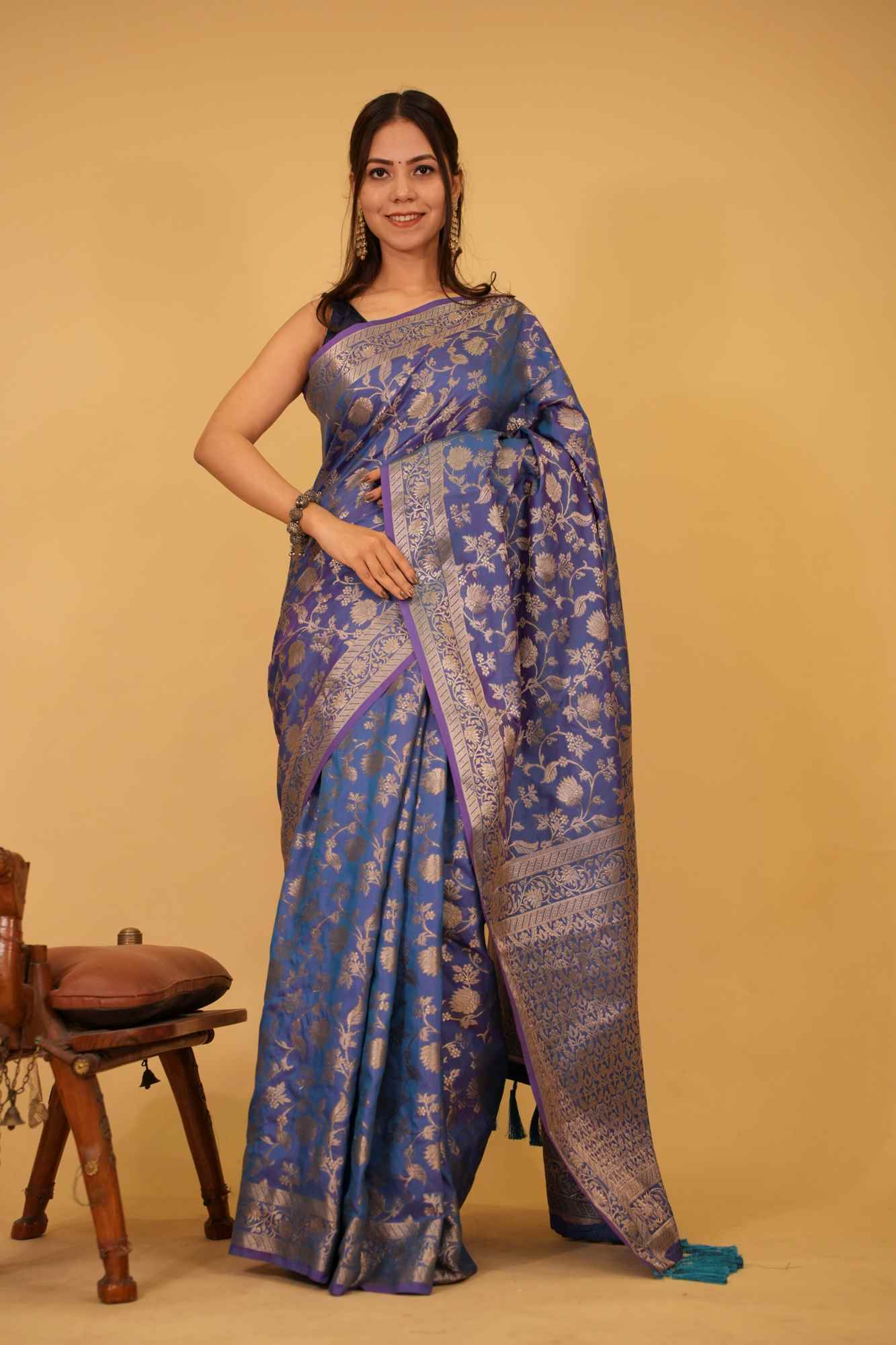 Rich Banarasi With Heavy Zari Jaal Woven & Ornate Palla Ready To Wear Saree