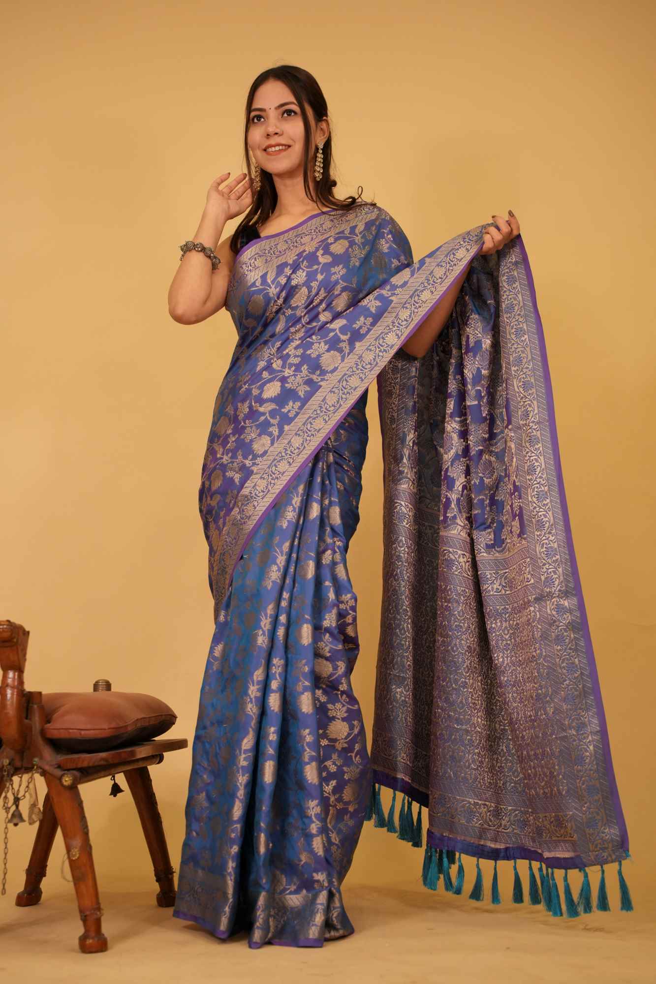 Rich Banarasi With Heavy Zari Jaal Woven & Ornate Palla Ready To Wear Saree