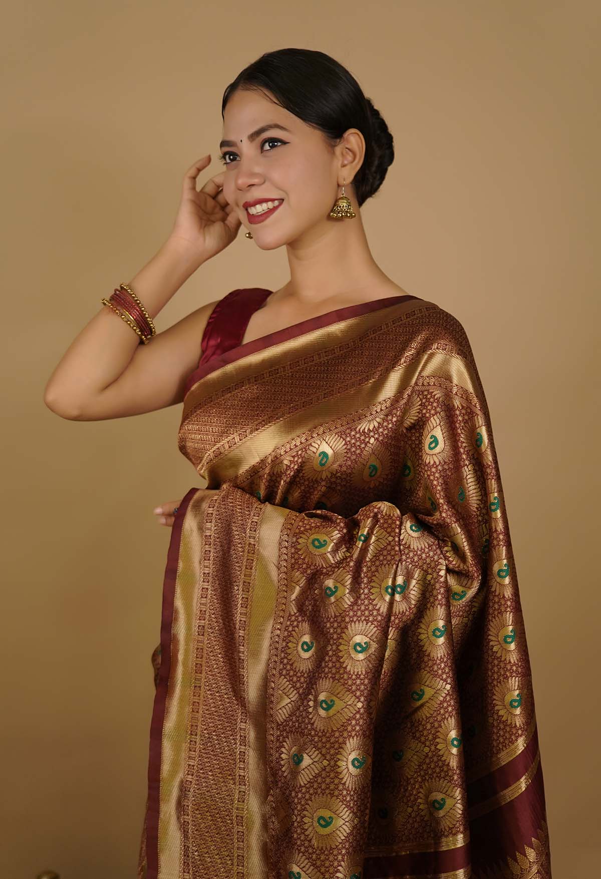 Wedding Rich look Banarasi  Silk Zari Woven With jacquard Paisley work Wrap in one minute saree