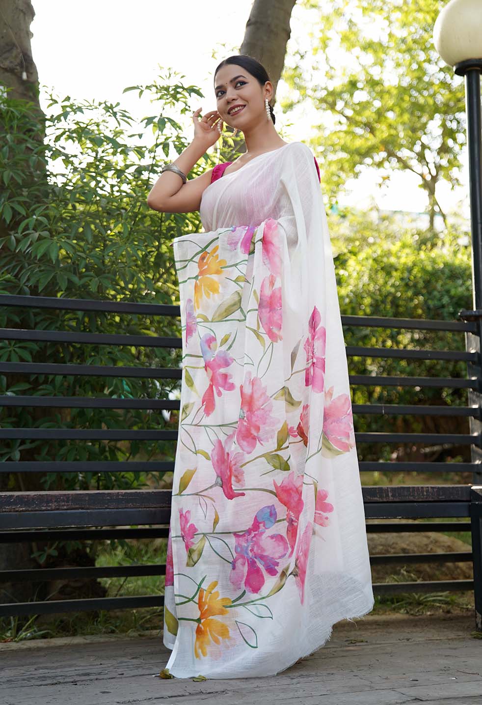 Light Weight Stylish Floral Print & Pure Mul Mul Cotton Wrap In 1 Minute Saree