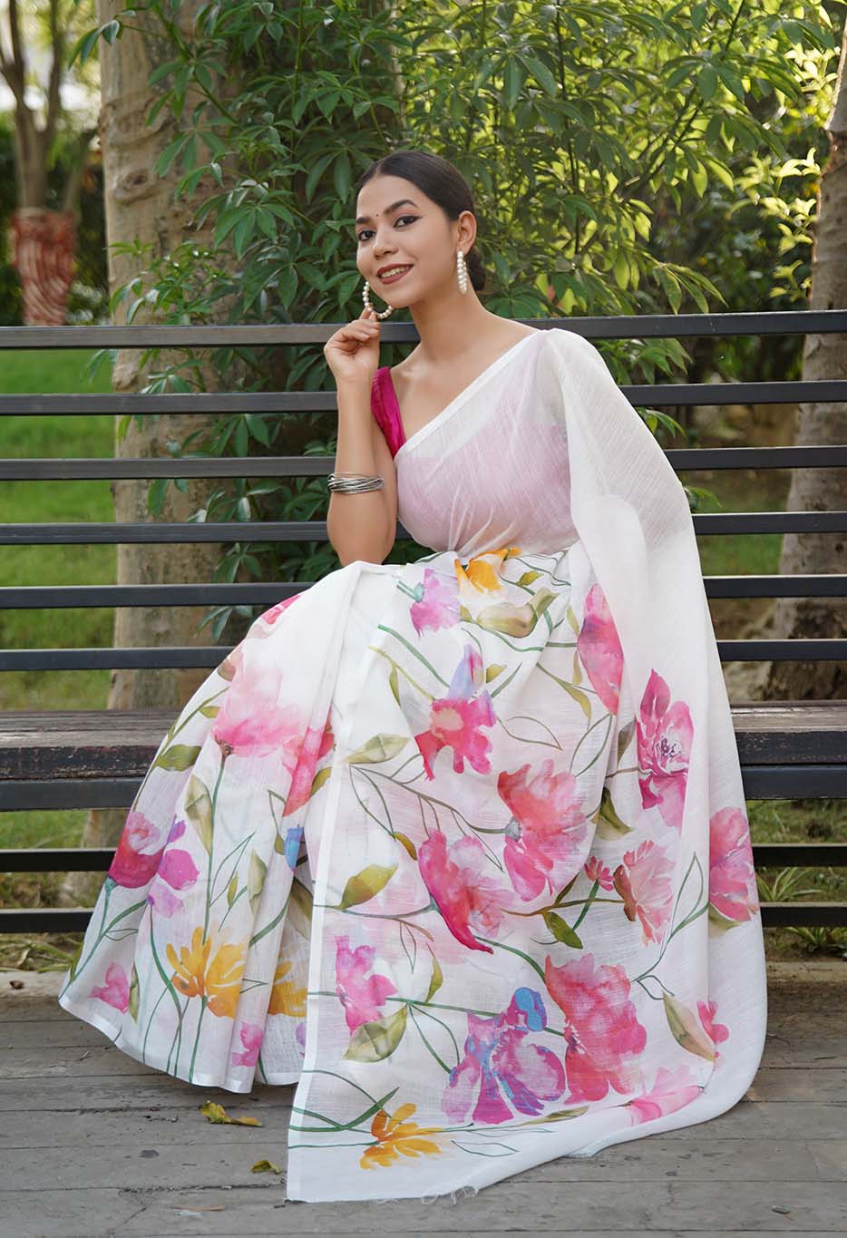Light Weight Stylish Floral Print & Pure Mul Mul Cotton Wrap In 1 Minute Saree