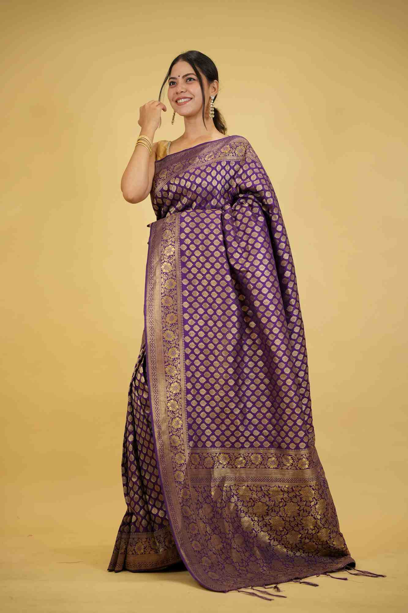 Khadi Georgette Silk  with Golden Woven Motifs Ready To Wear Saree