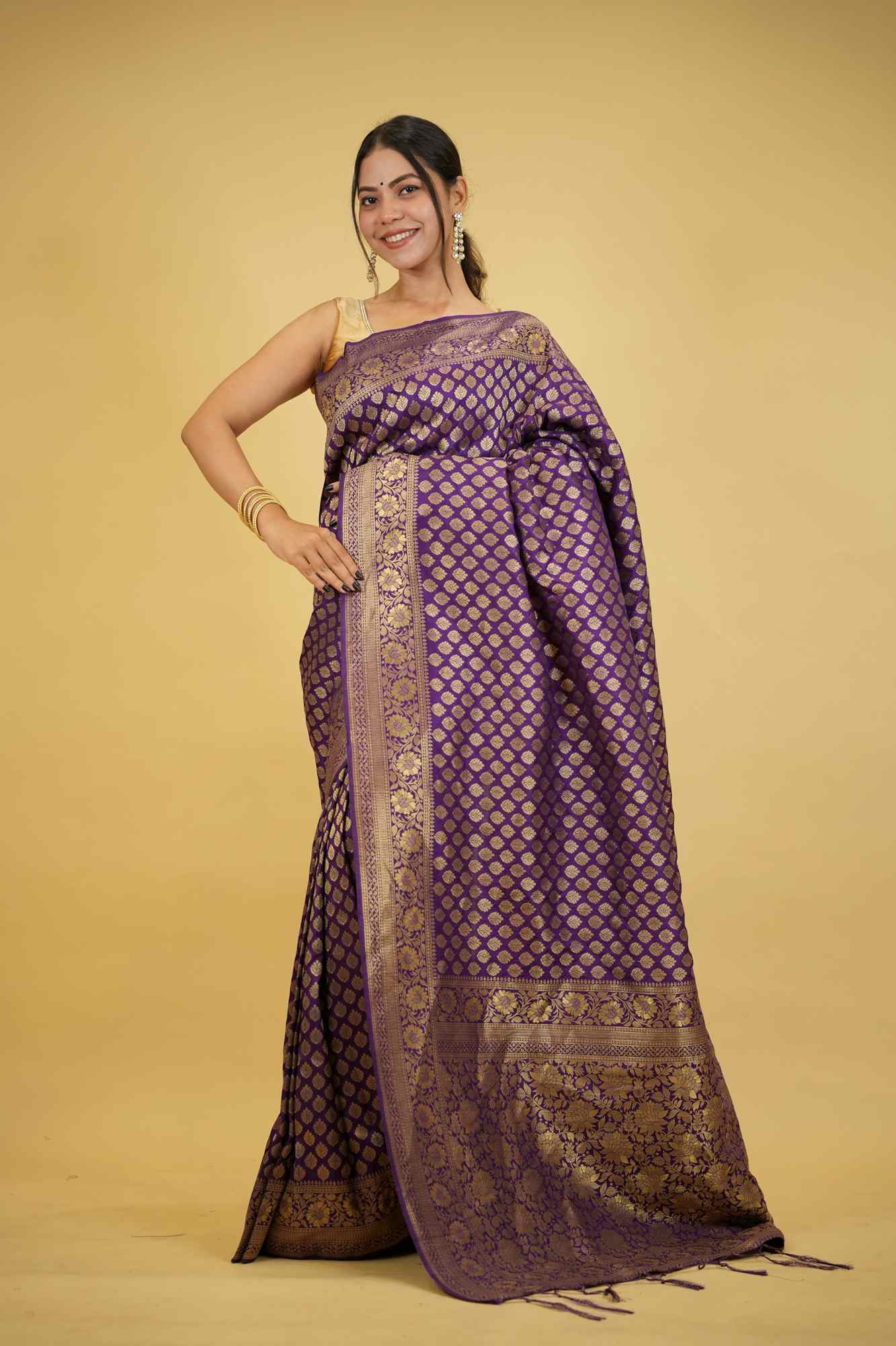 Khadi Georgette Silk  with Golden Woven Motifs Ready To Wear Saree