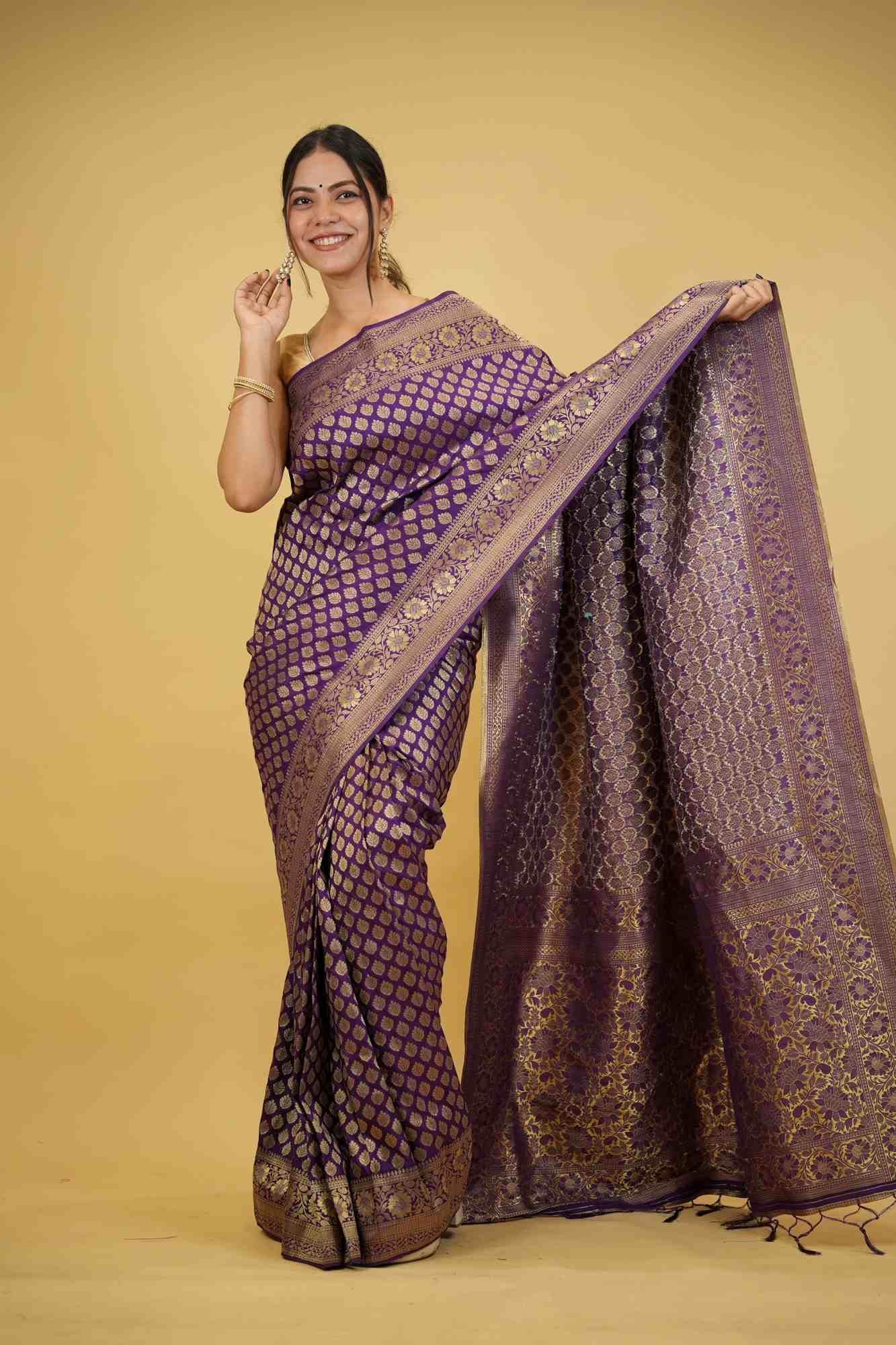 Khadi Georgette Silk  with Golden Woven Motifs Ready To Wear Saree