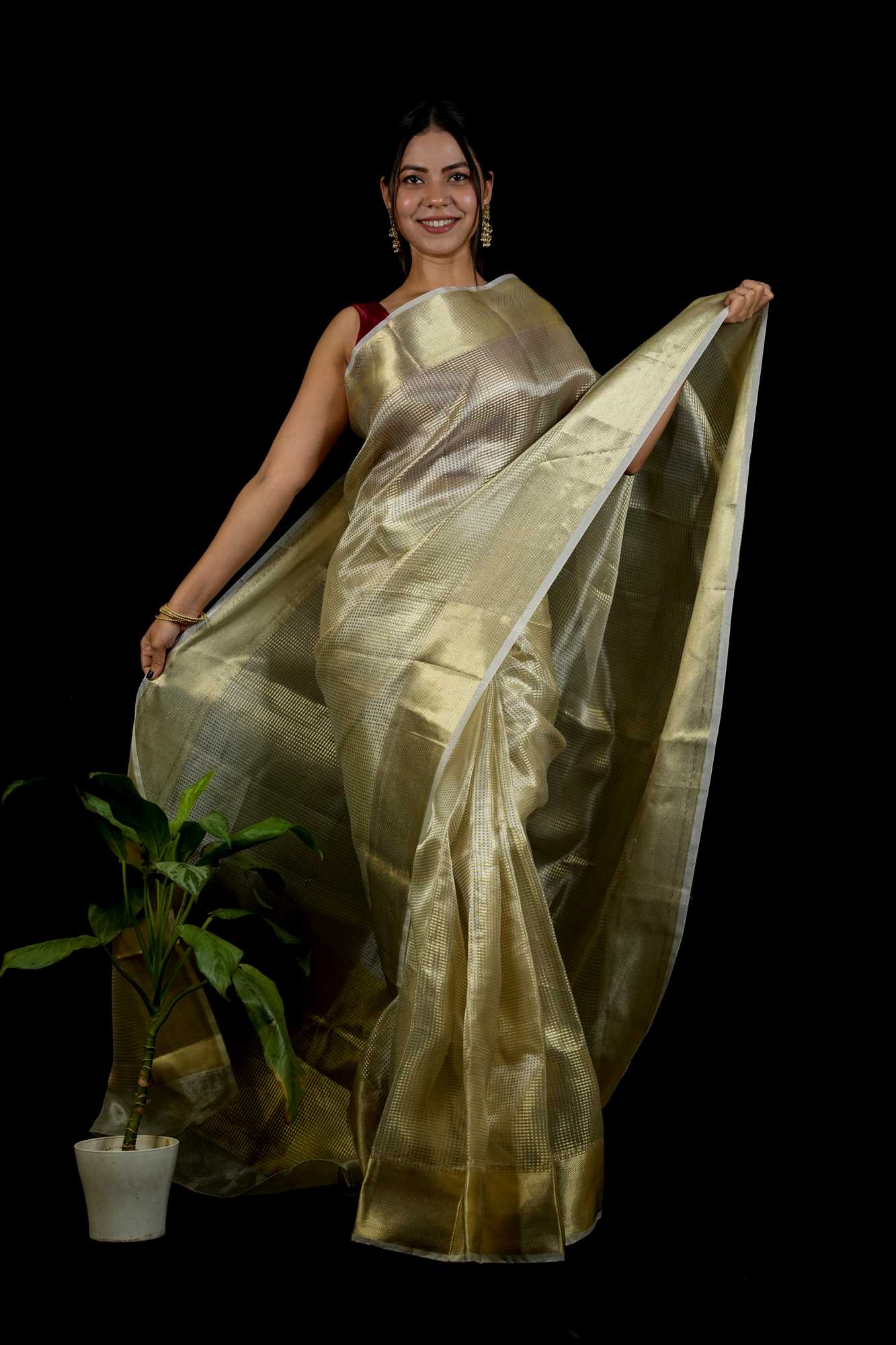 Nayanthara inspired Jacquard Tissue Silk Ready to wear Saree