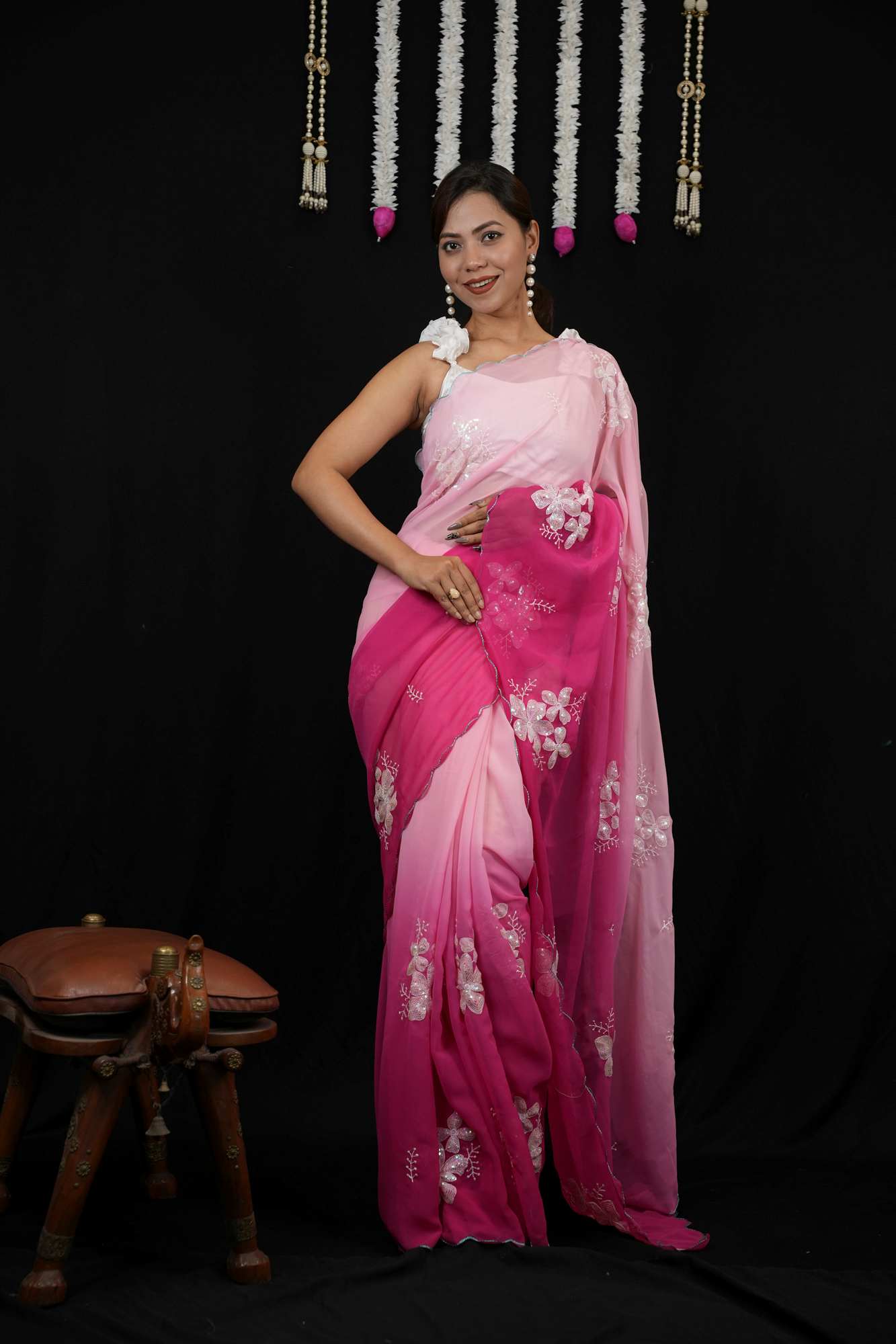 Womens Embroidery Chiffon Ready To Wear Saree