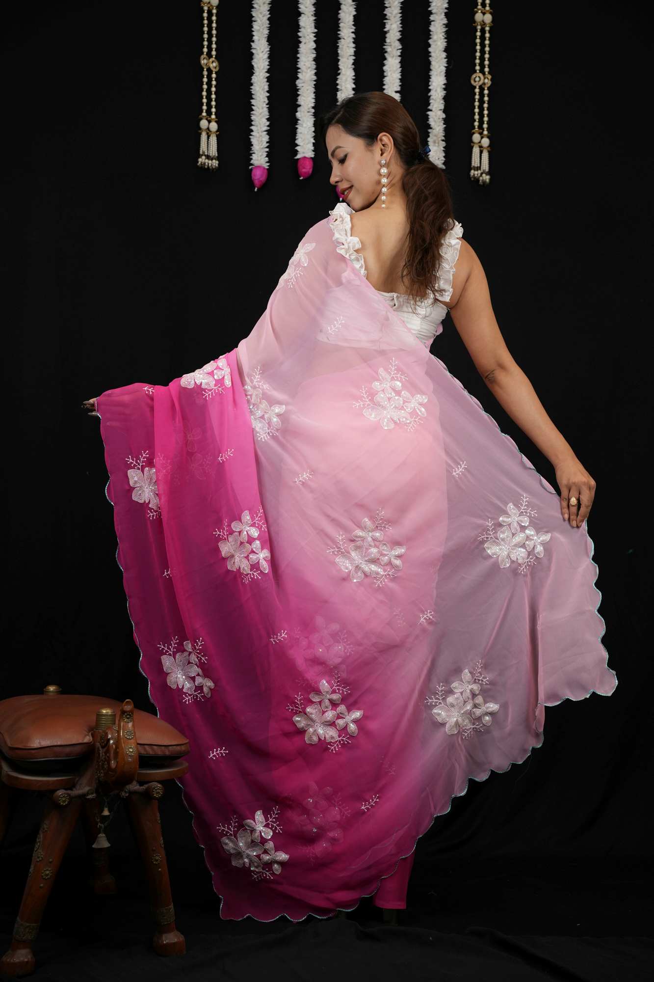 Womens Embroidery Chiffon Ready To Wear Saree