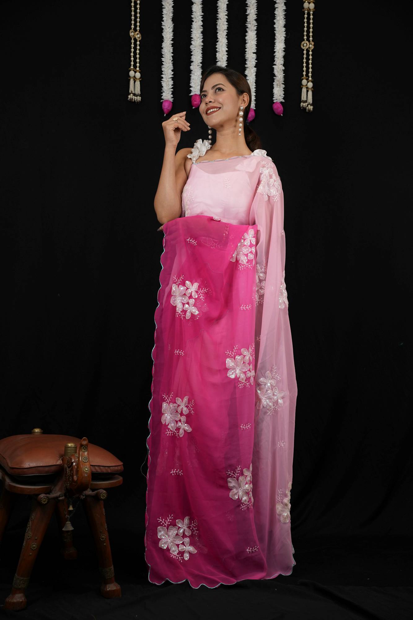 Womens Embroidery Chiffon Ready To Wear Saree