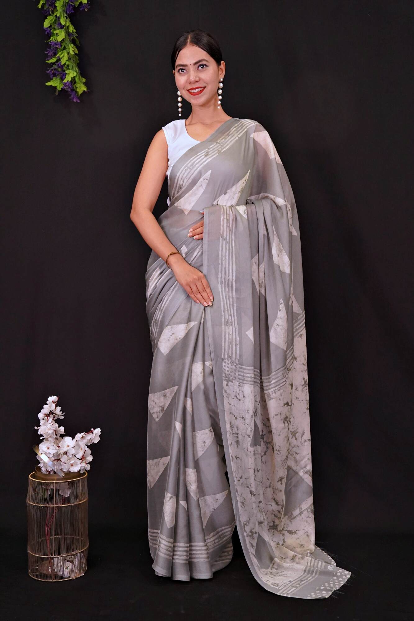 Soft On Skin  Chiffon With Block Printed  & Beautiful Pallu Wrap in 1 minute saree