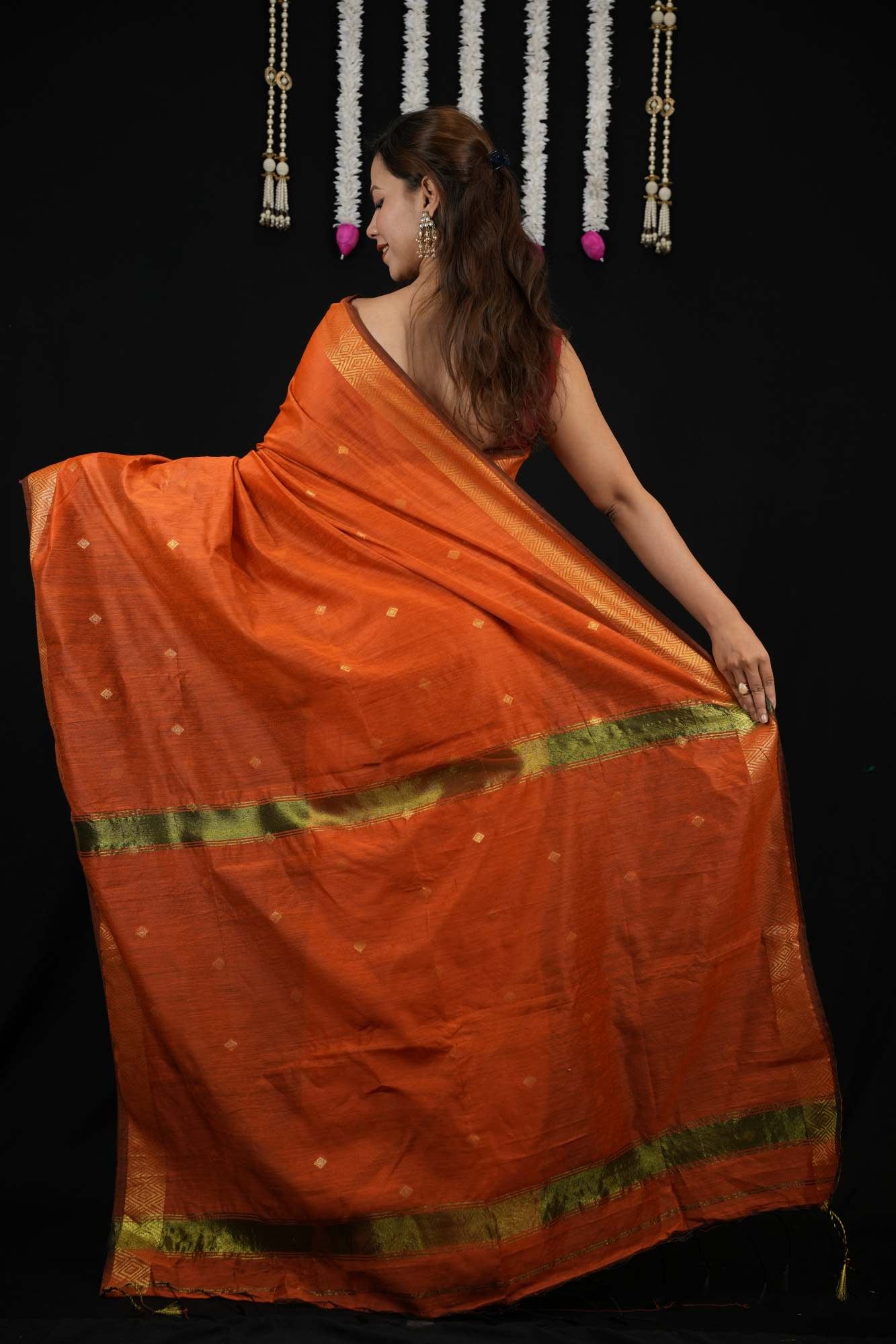 Maheswari Cotton  handloom Zari weave Border Ready To Wear Saree