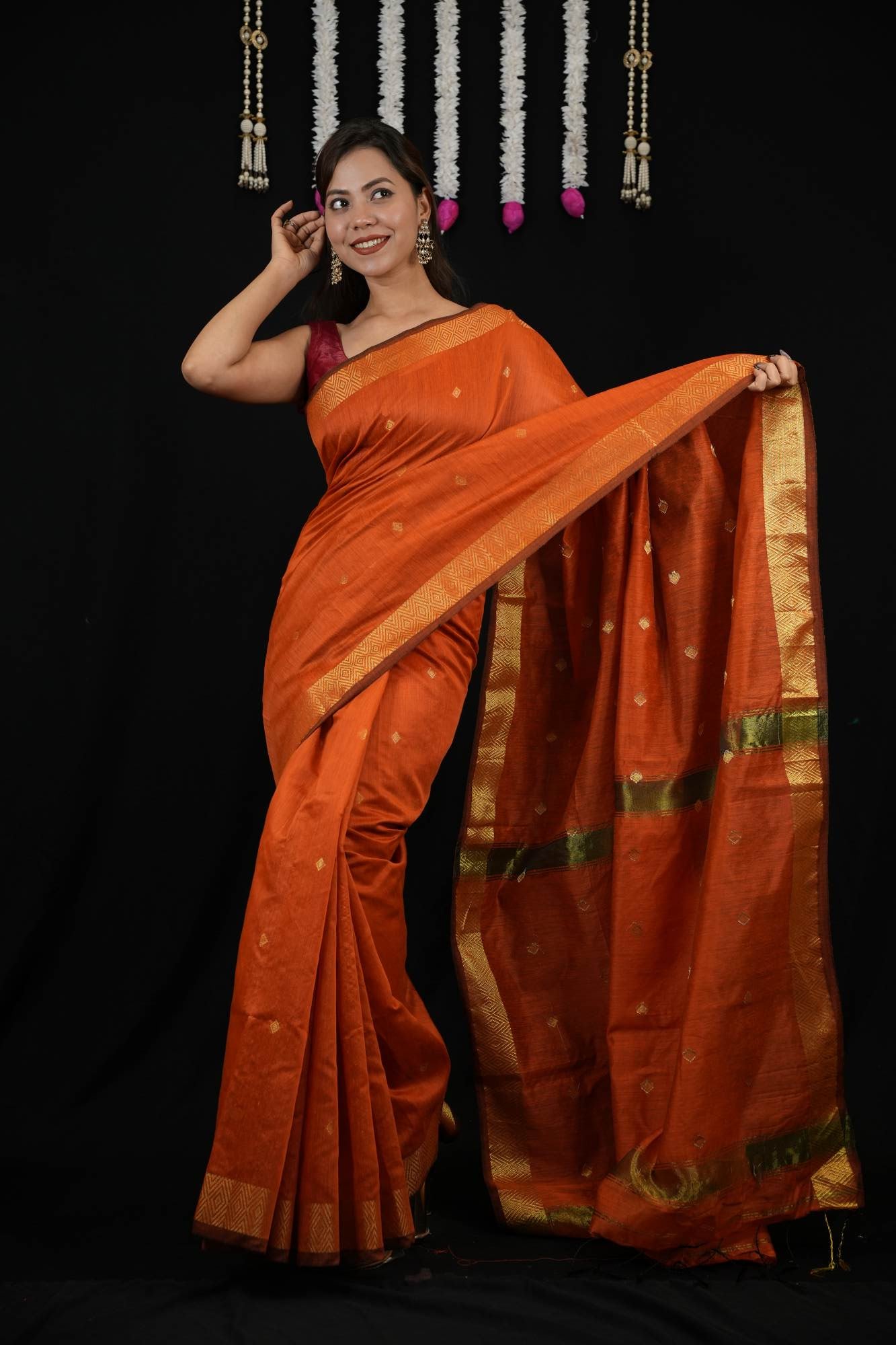 Maheswari Cotton  handloom Zari weave Border Ready To Wear Saree