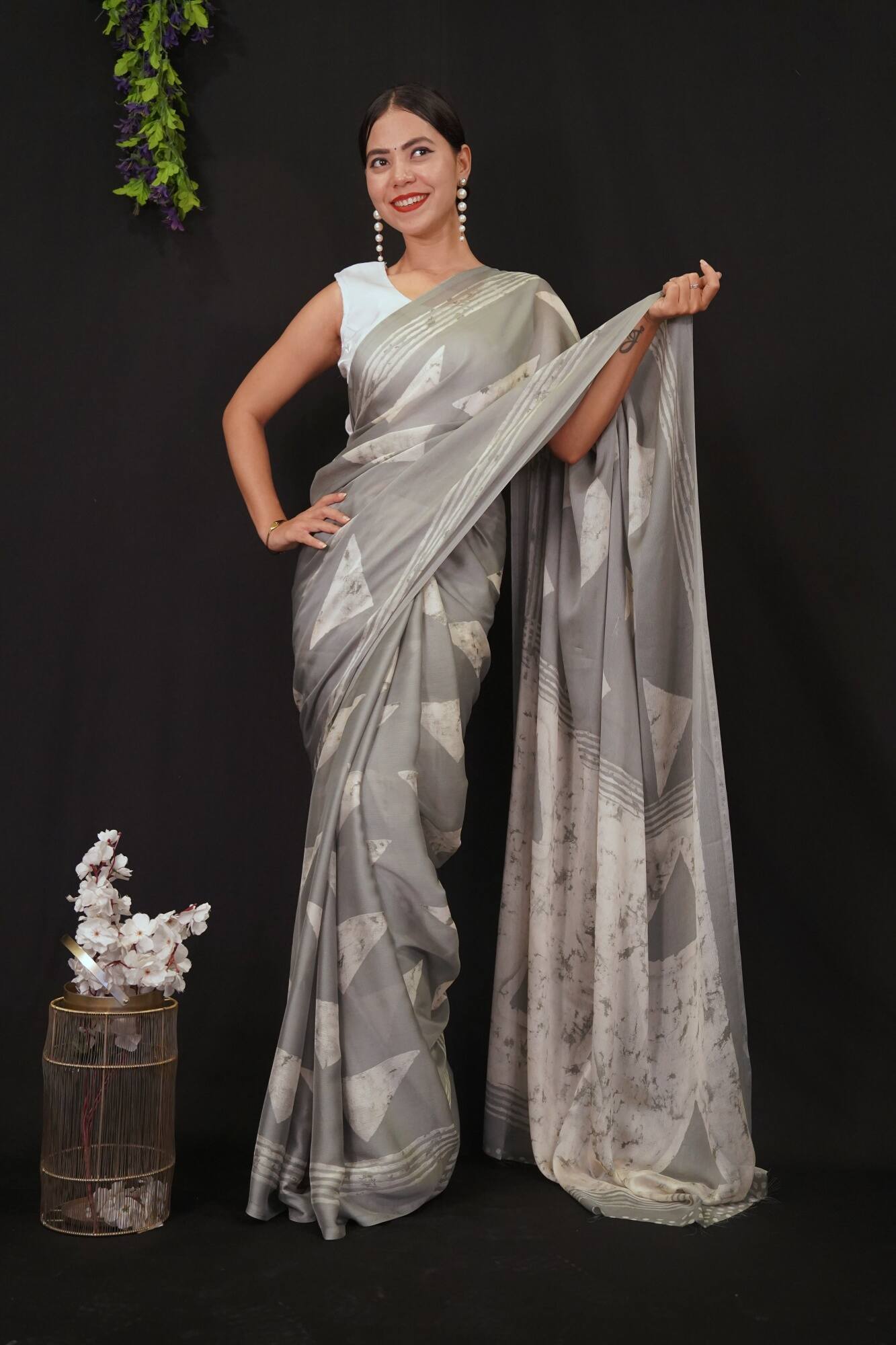 Soft On Skin  Chiffon With Block Printed  & Beautiful Pallu Wrap in 1 minute saree