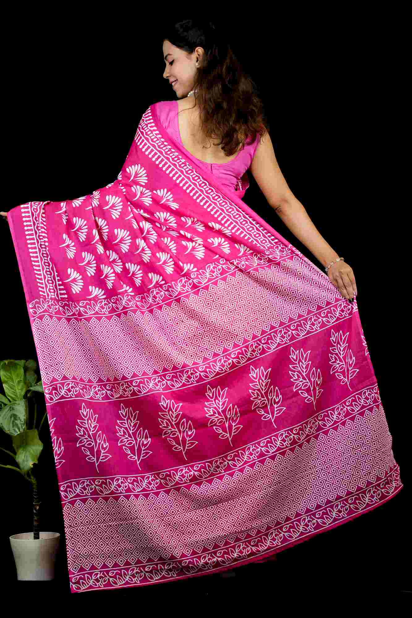 Mulmul Cotton Jaipuri Hand Block Printed  Ready to wear Saree