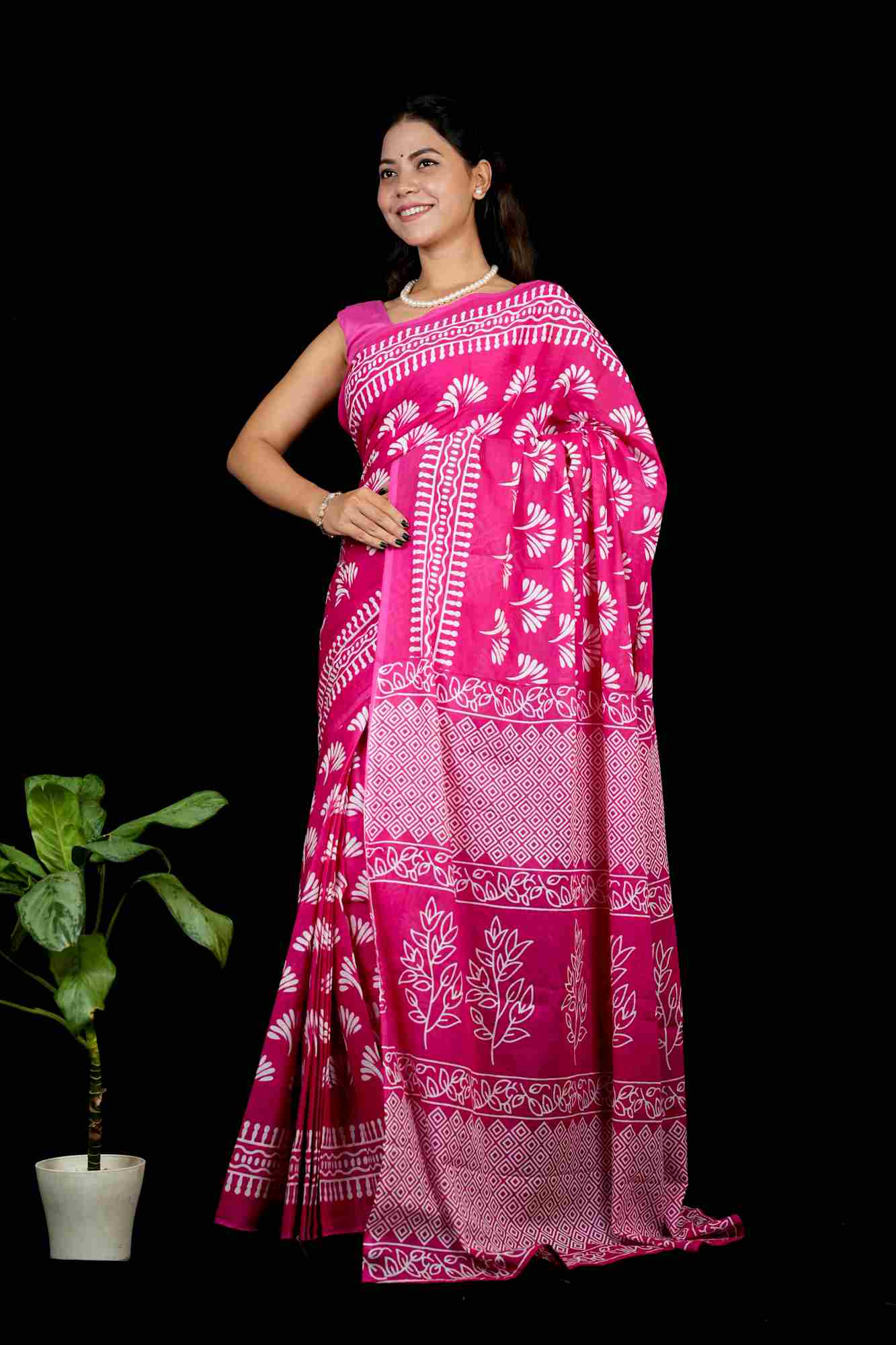 Mulmul Cotton Jaipuri Hand Block Printed  Ready to wear Saree
