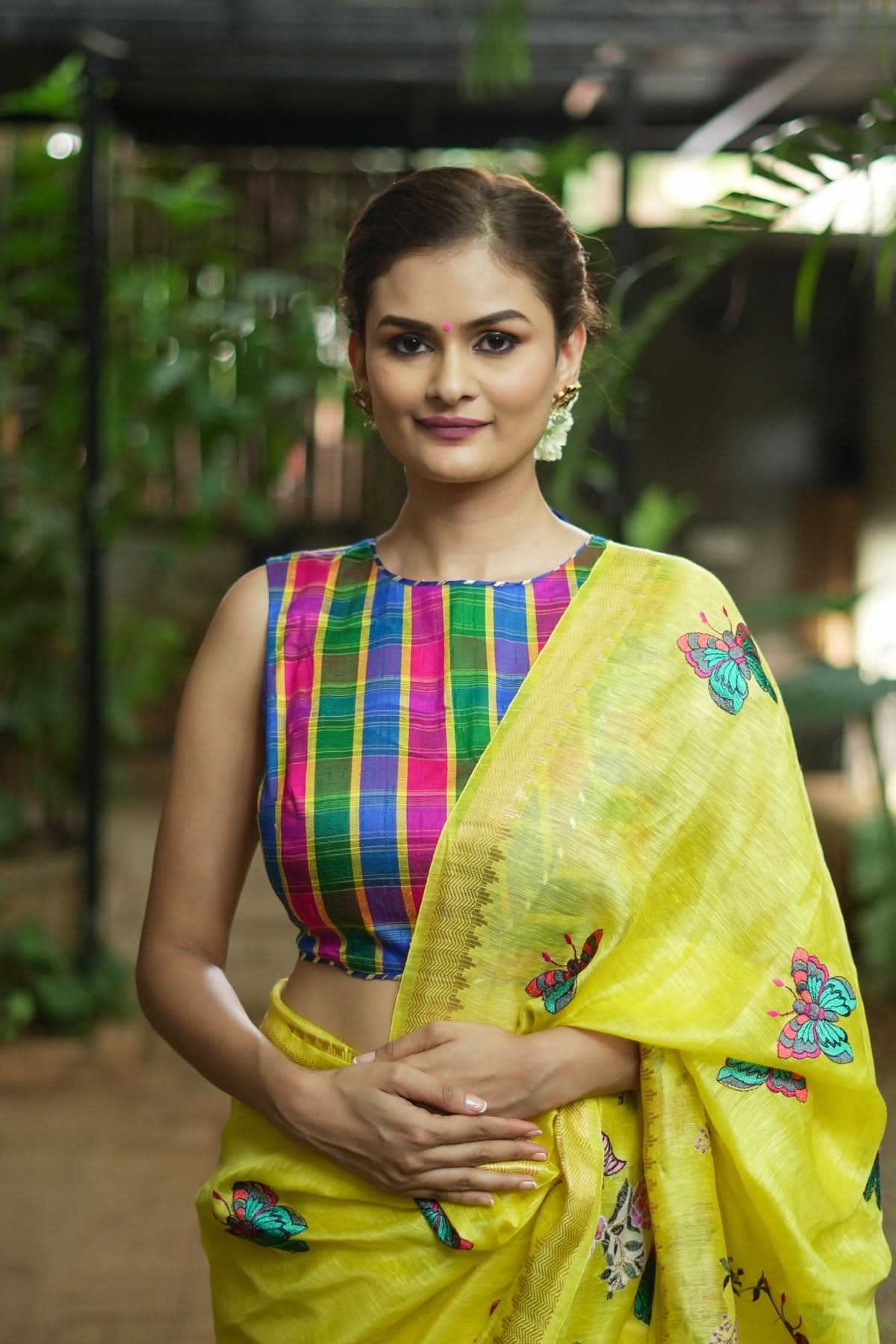 Pink Green blue Pure raw silk checkerd croptop | Shobitam