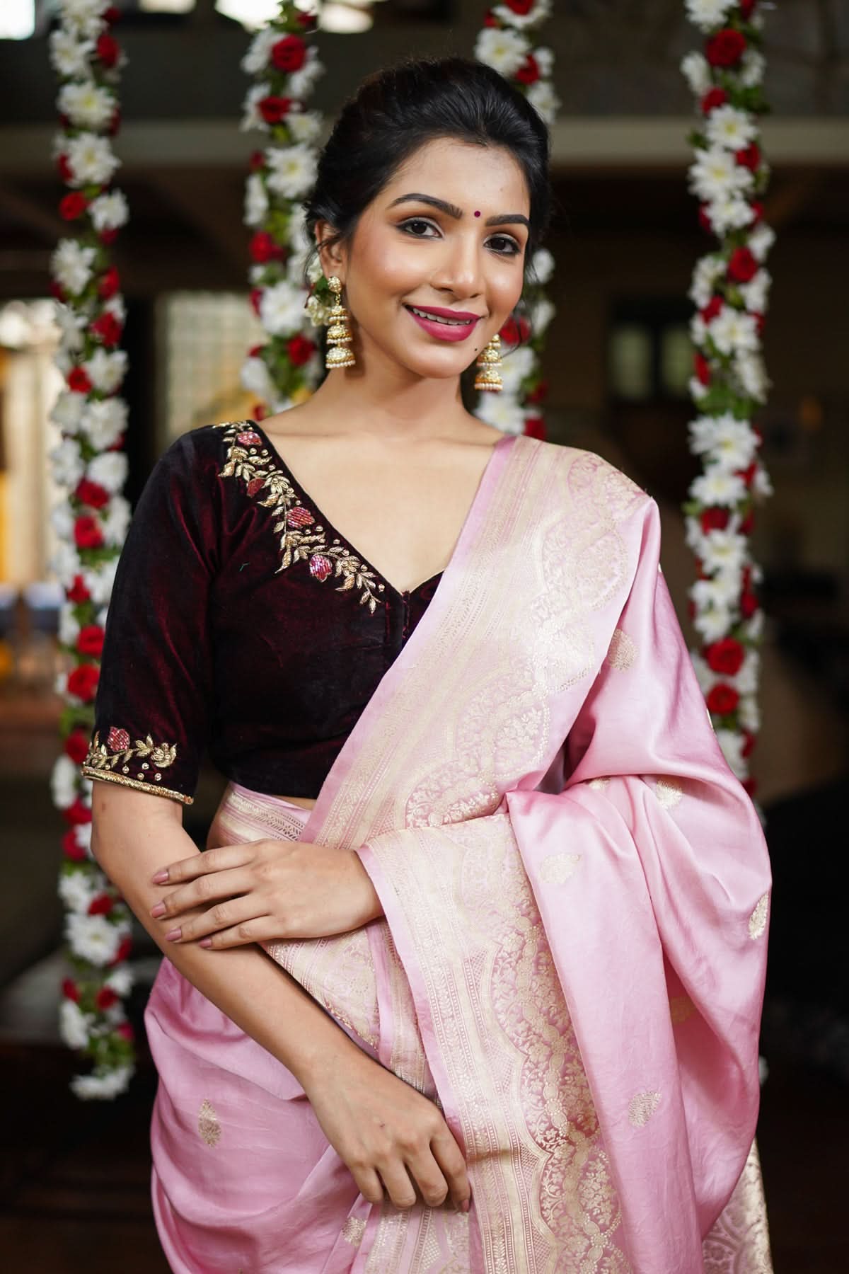 Maroon Velvet Blouse with Zardosi work Mix and Match Blouse for saree, Made to Order | Shobitam