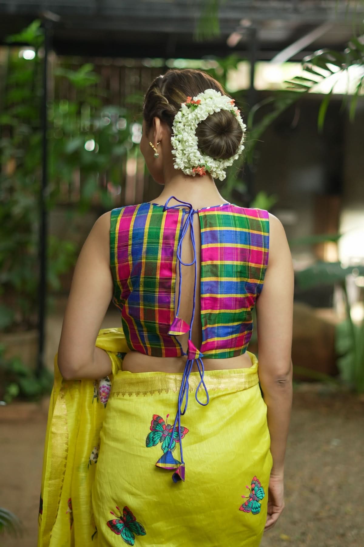 Pink Green blue Pure raw silk checkerd croptop | Shobitam
