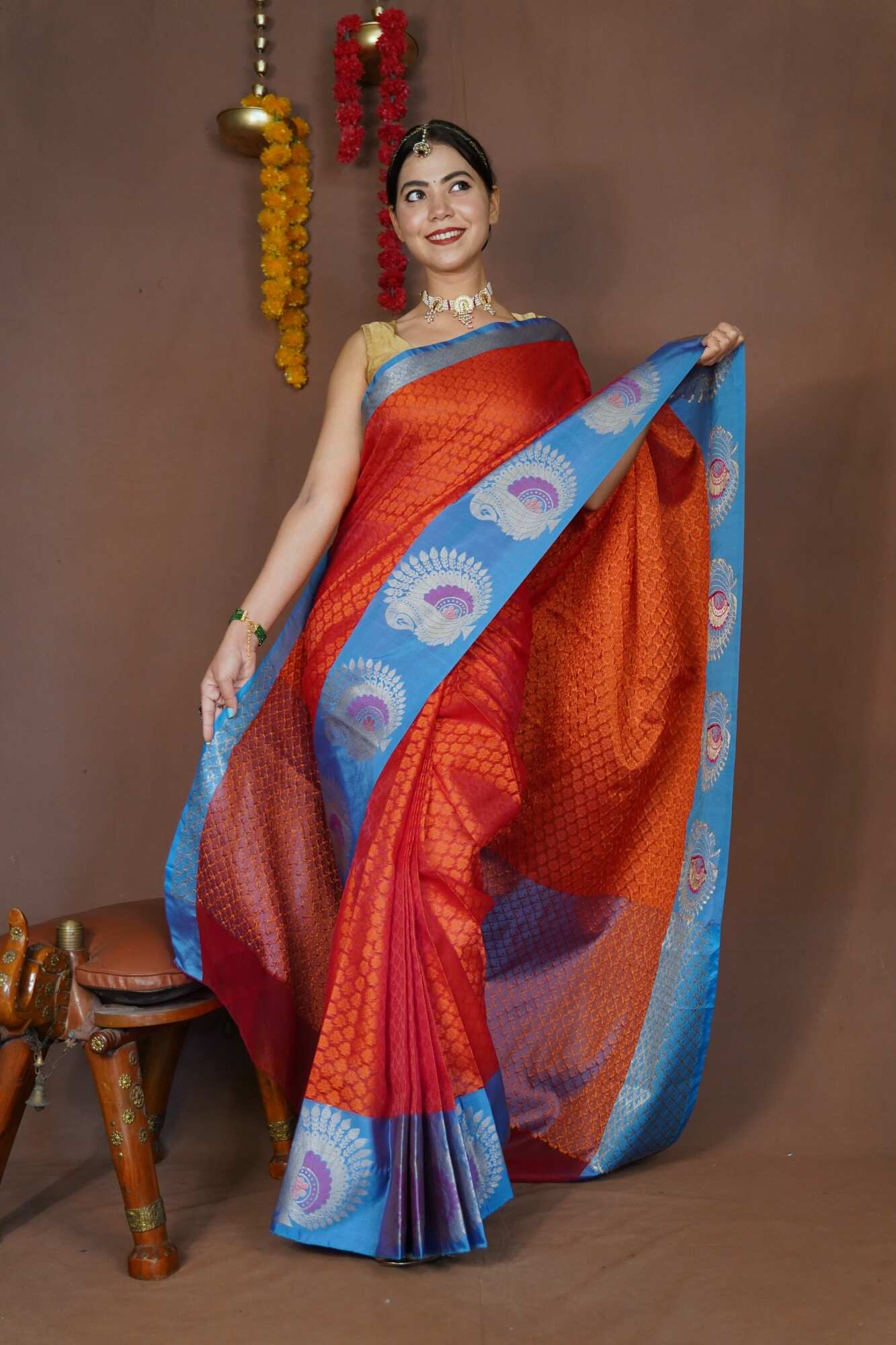 Ready to wear banarasi saree With woven zari border Wrap In One Minute Saree