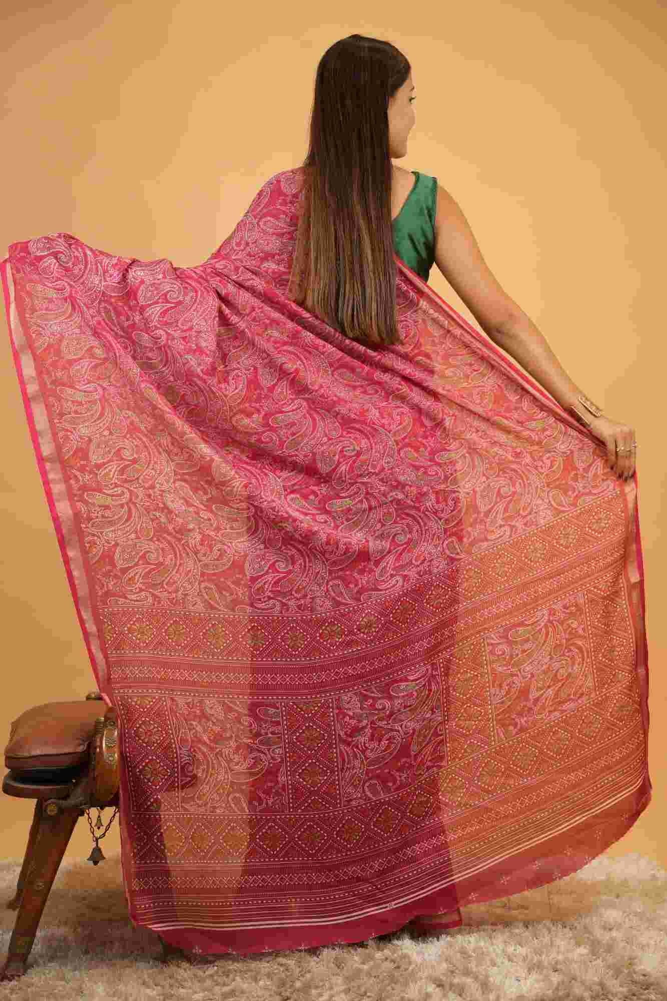 Kashmiri Pashmina pattern print Ready To Wear Saree
