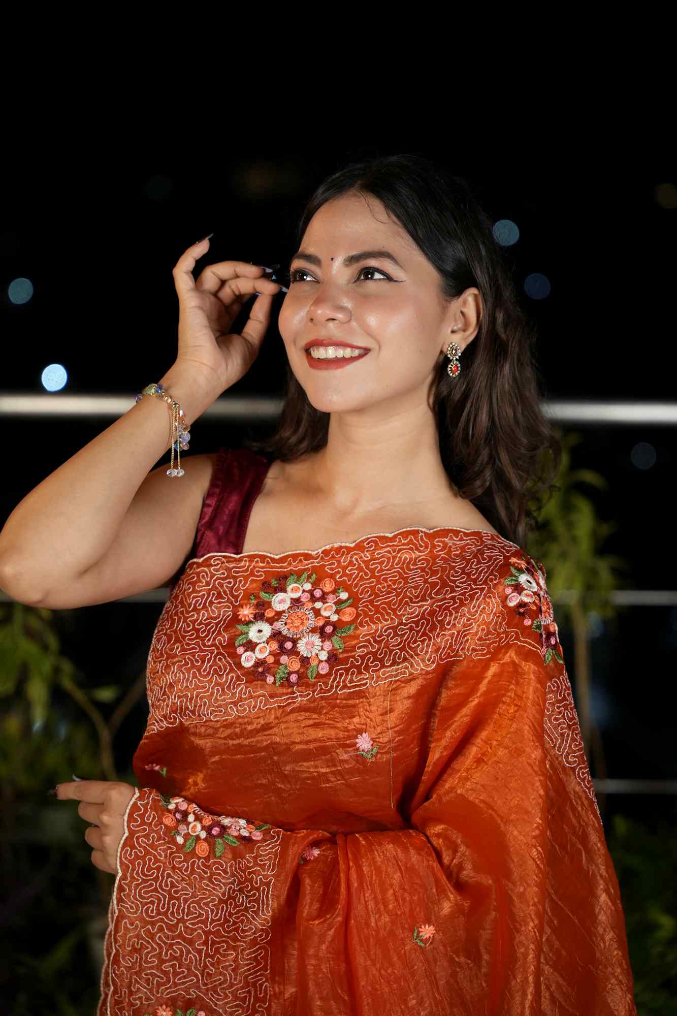 Soft Paper Crush Silk with Embroidered C-Pallu Ready To Wear Saree