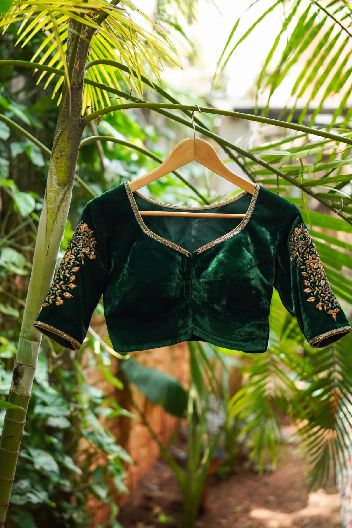 Green Velvet Blouse with Zardosi Work   Mix and Match Blouse for saree, Made to Order | Shobitam