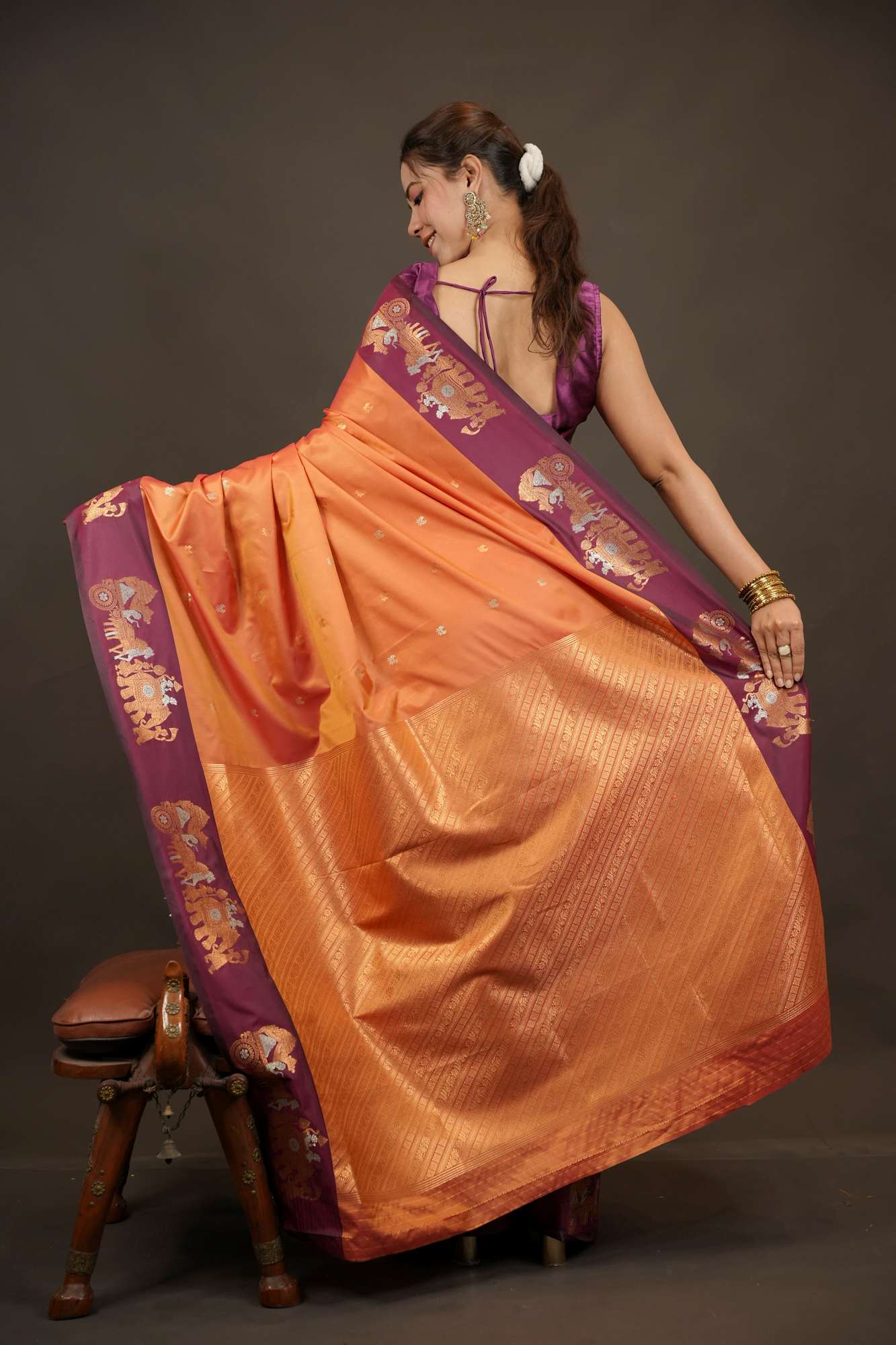 Traditional Woven Motif Design Malal Silk Ready-to-Wear Saree