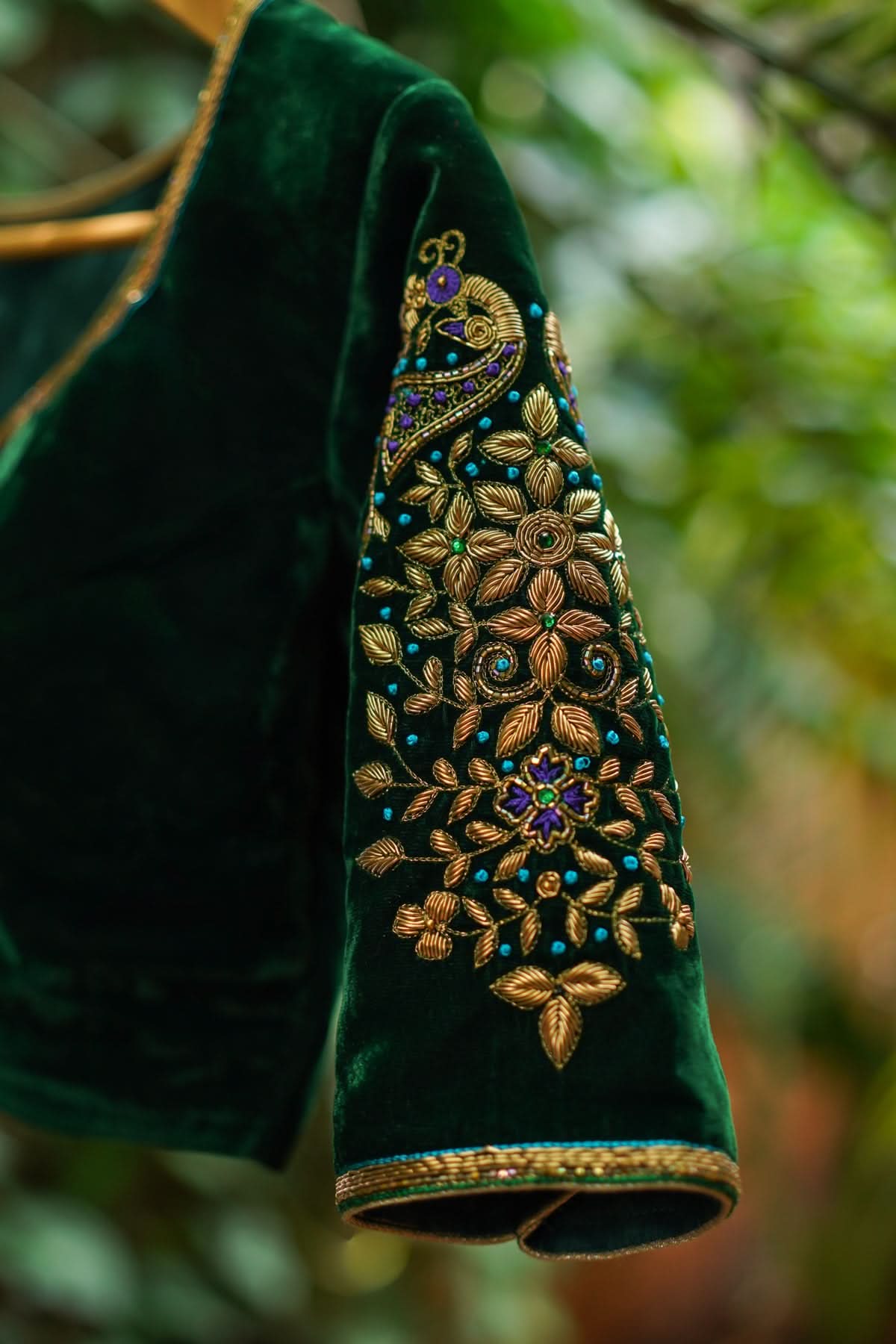 Green Velvet Blouse with Zardosi Work   Mix and Match Blouse for saree, Made to Order | Shobitam