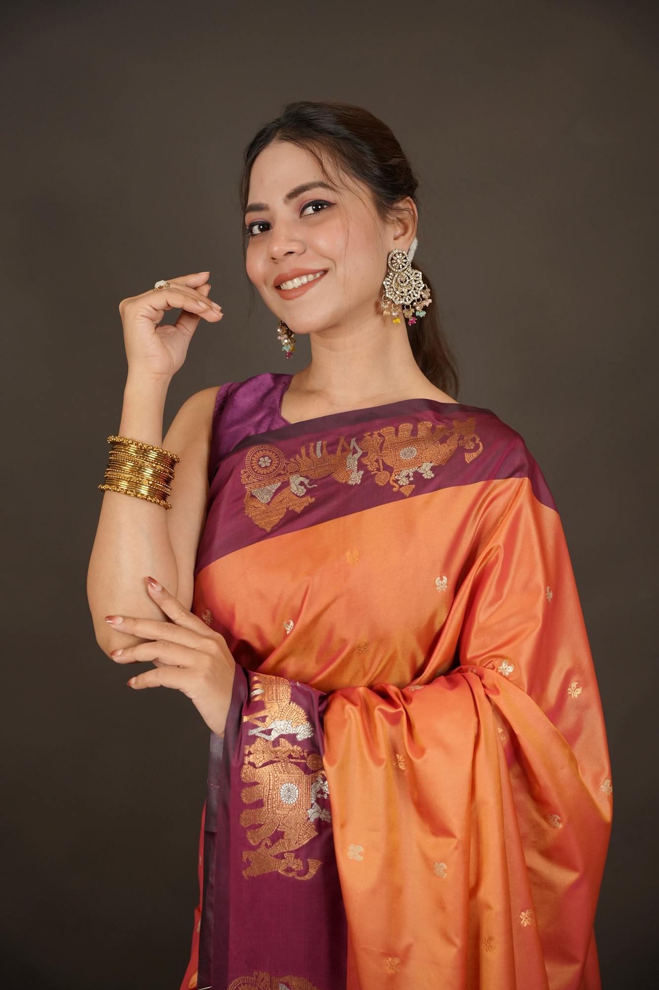 Traditional Woven Motif Design Malal Silk Ready-to-Wear Saree