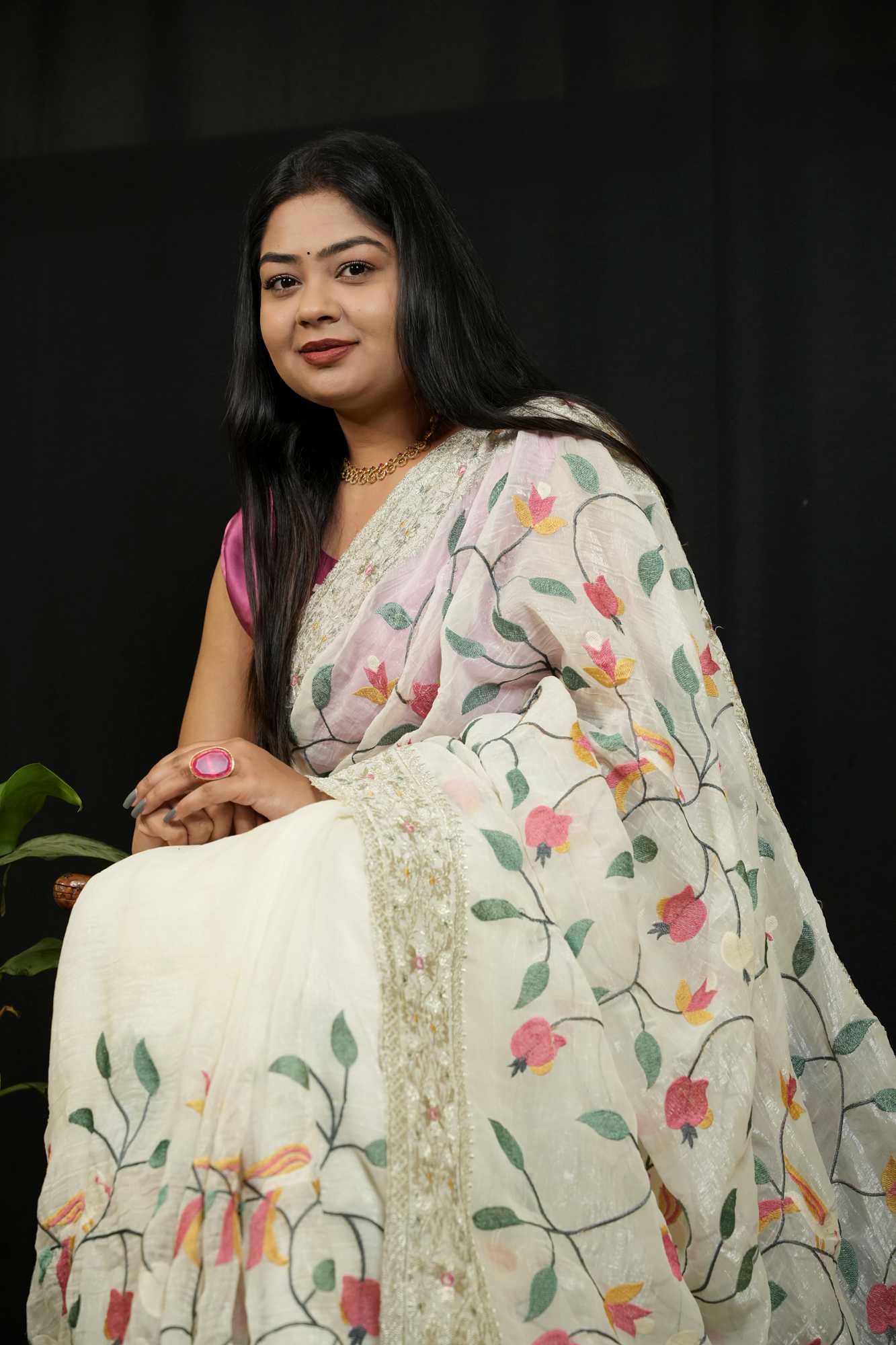 Crunchy Organza with Intricate Thread Embroidery Ready To Wear Saree