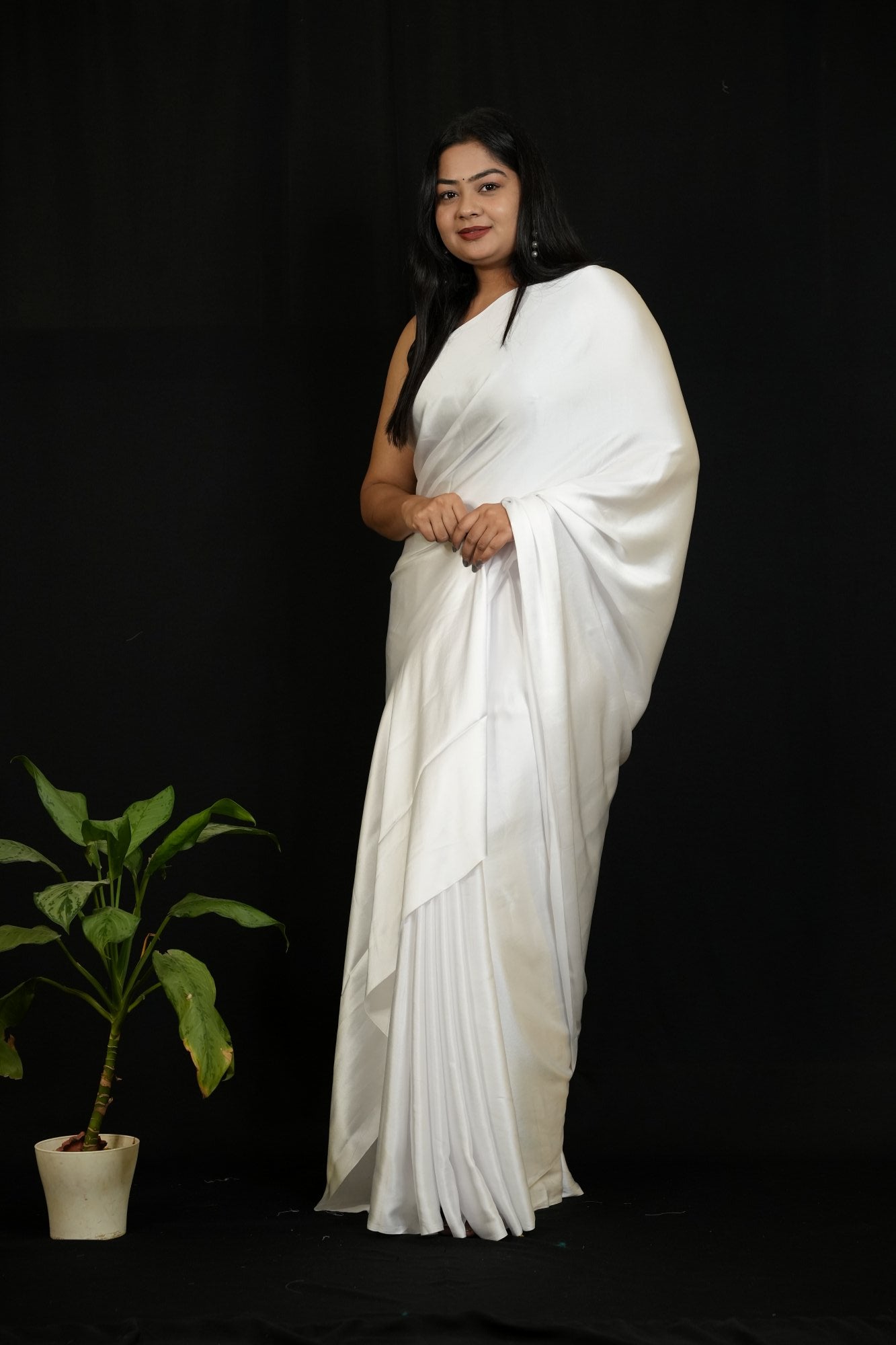 White Satin Wrap In One Minute Saree