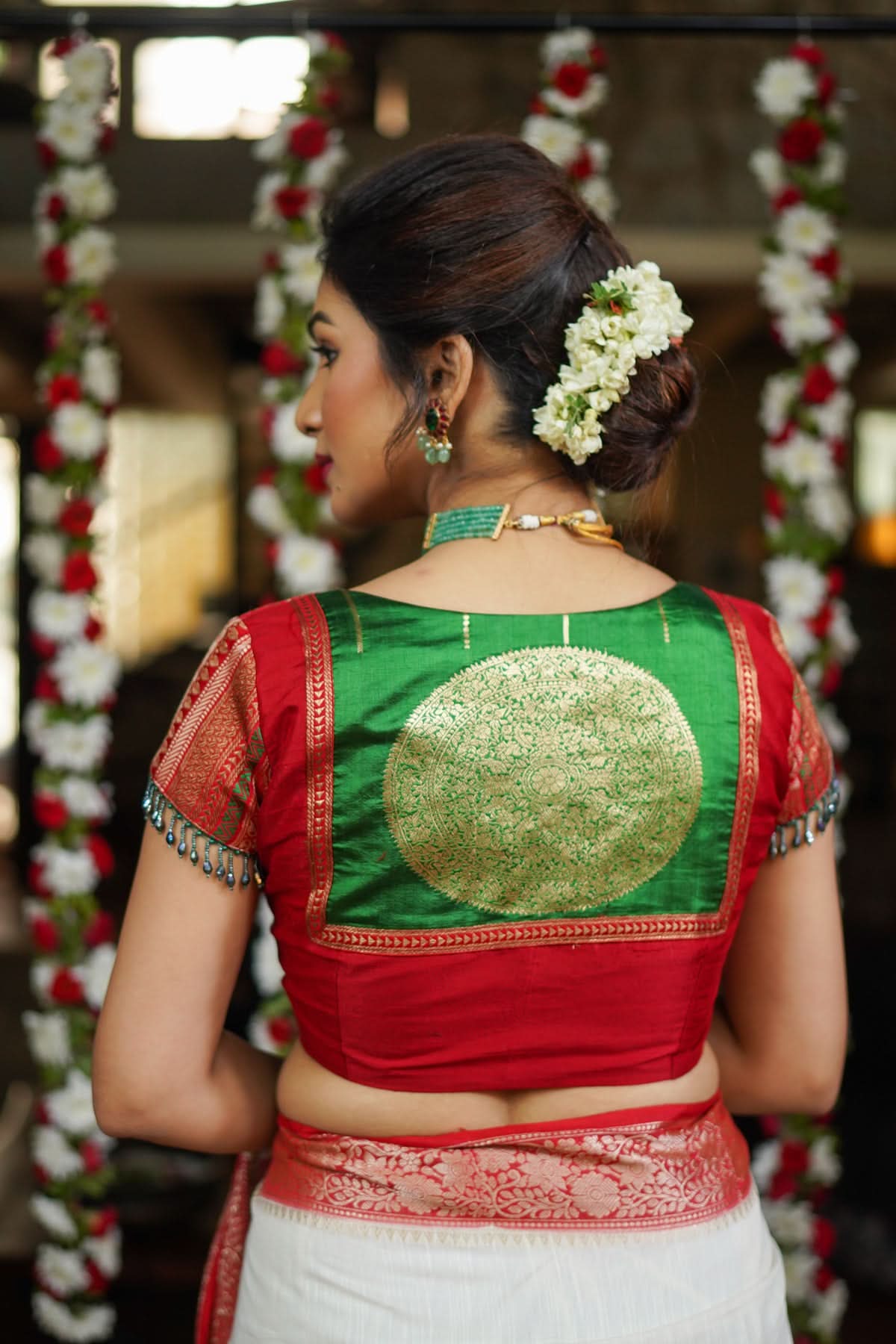 Green Red Blouse with V neck  Mix and Match Blouse for saree, Made to Order | Shobitam