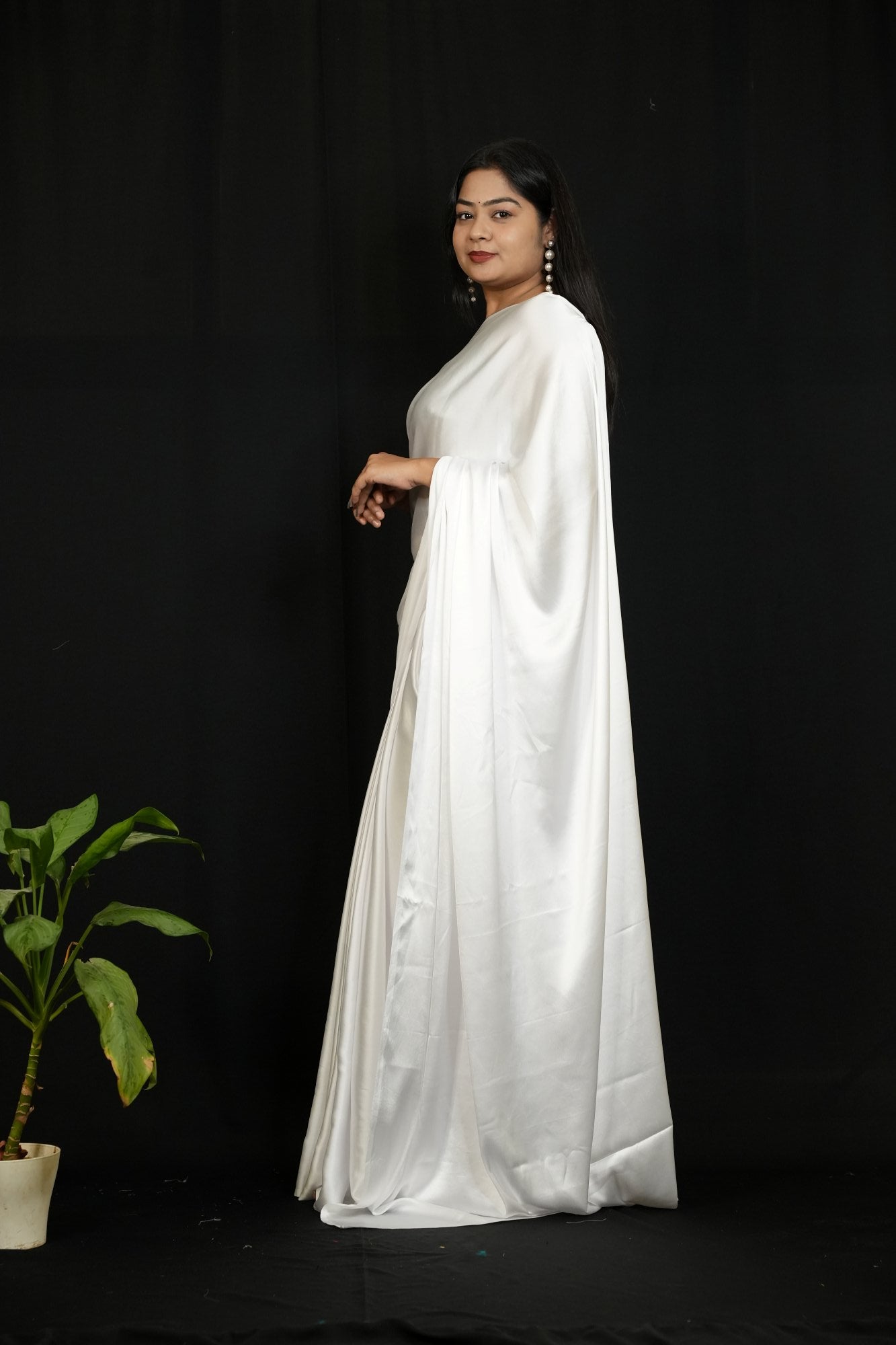 White Satin Wrap In One Minute Saree