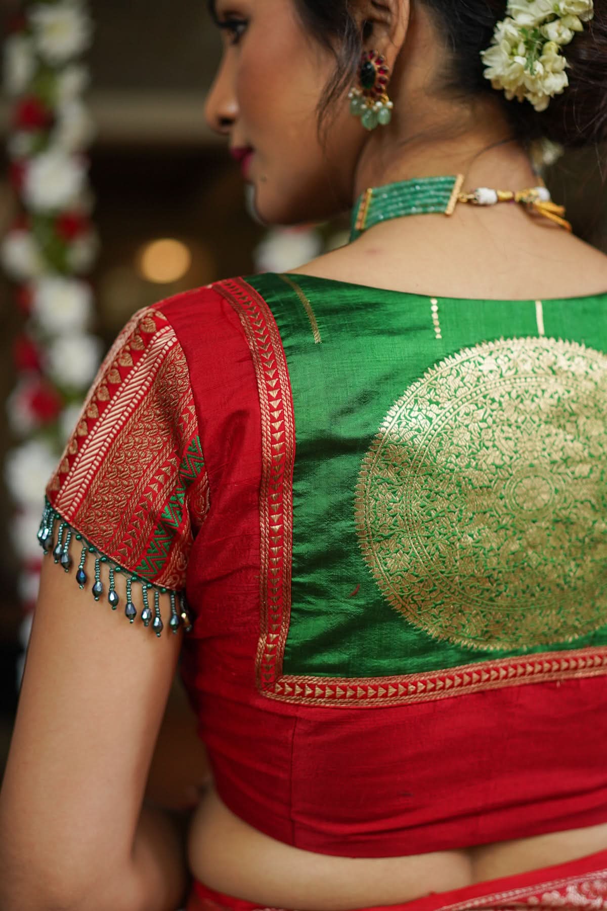 Green Red Blouse with V neck  Mix and Match Blouse for saree, Made to Order | Shobitam