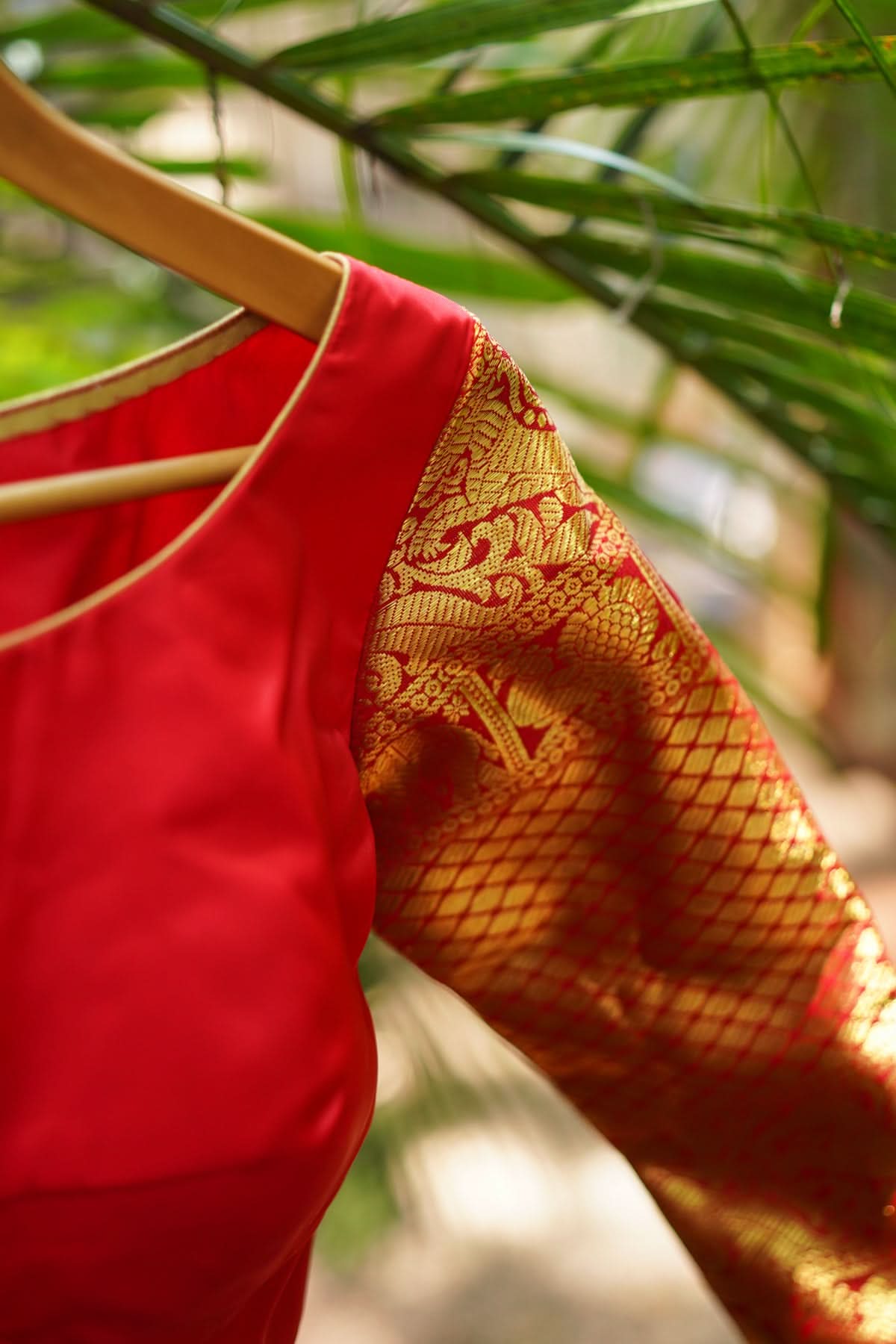 Red kanjivaram Silk Blouse with 3/4th Sleeves Mix and Match Blouse for saree, Made to Order | Shobitam