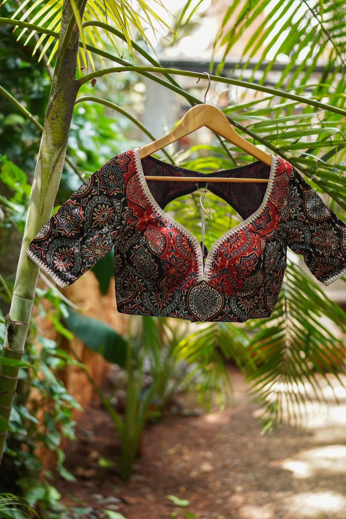 Black and Red Ajrakh Modal Silk Blouse with gota detailing  Mix and Match Blouse for saree, Made to Order | Shobitam