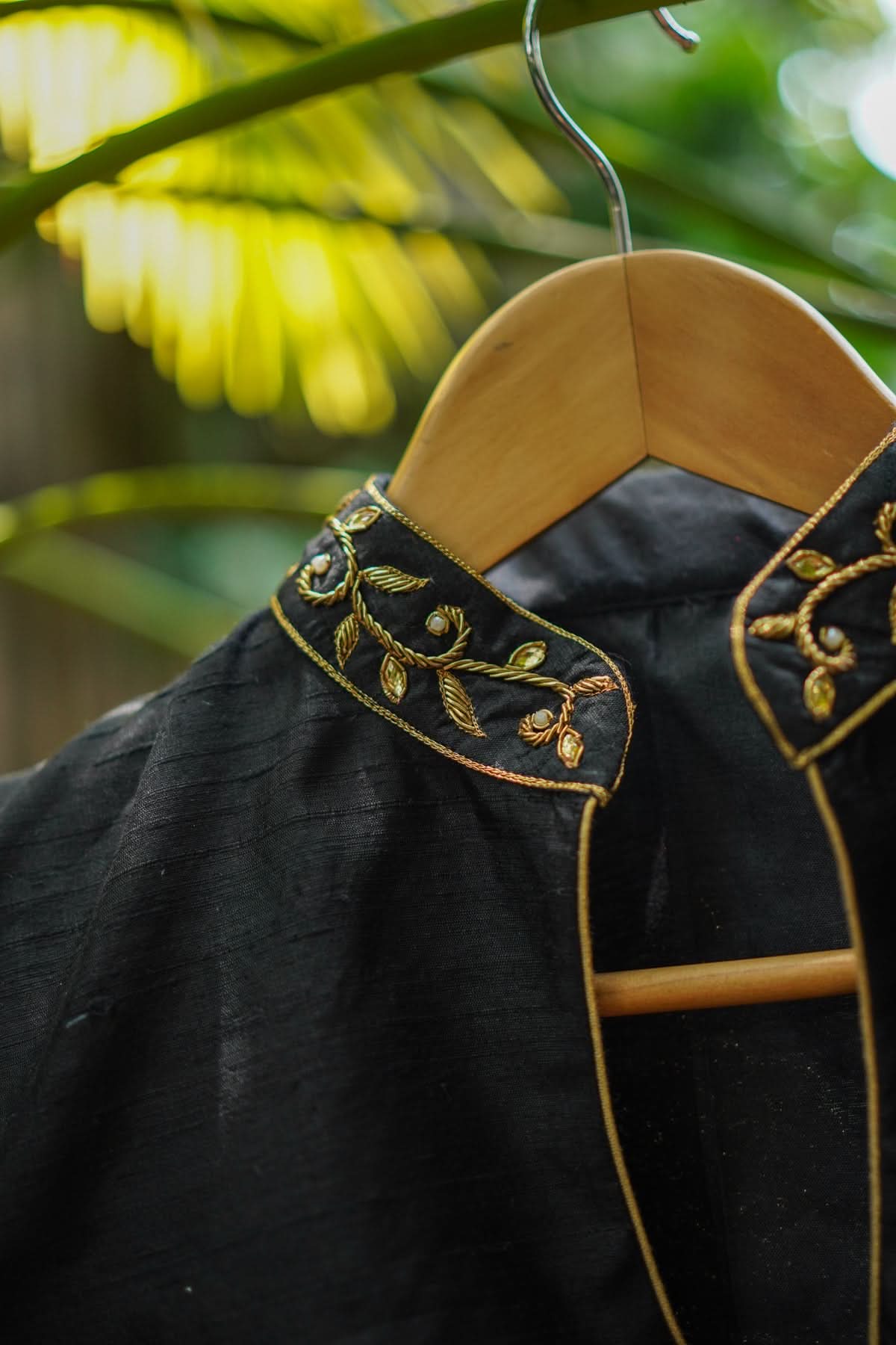 Black Raw Silk Blouse with Collar Neck and Zardosi Work   Mix and Match Blouse for saree, Made to Order | Shobitam