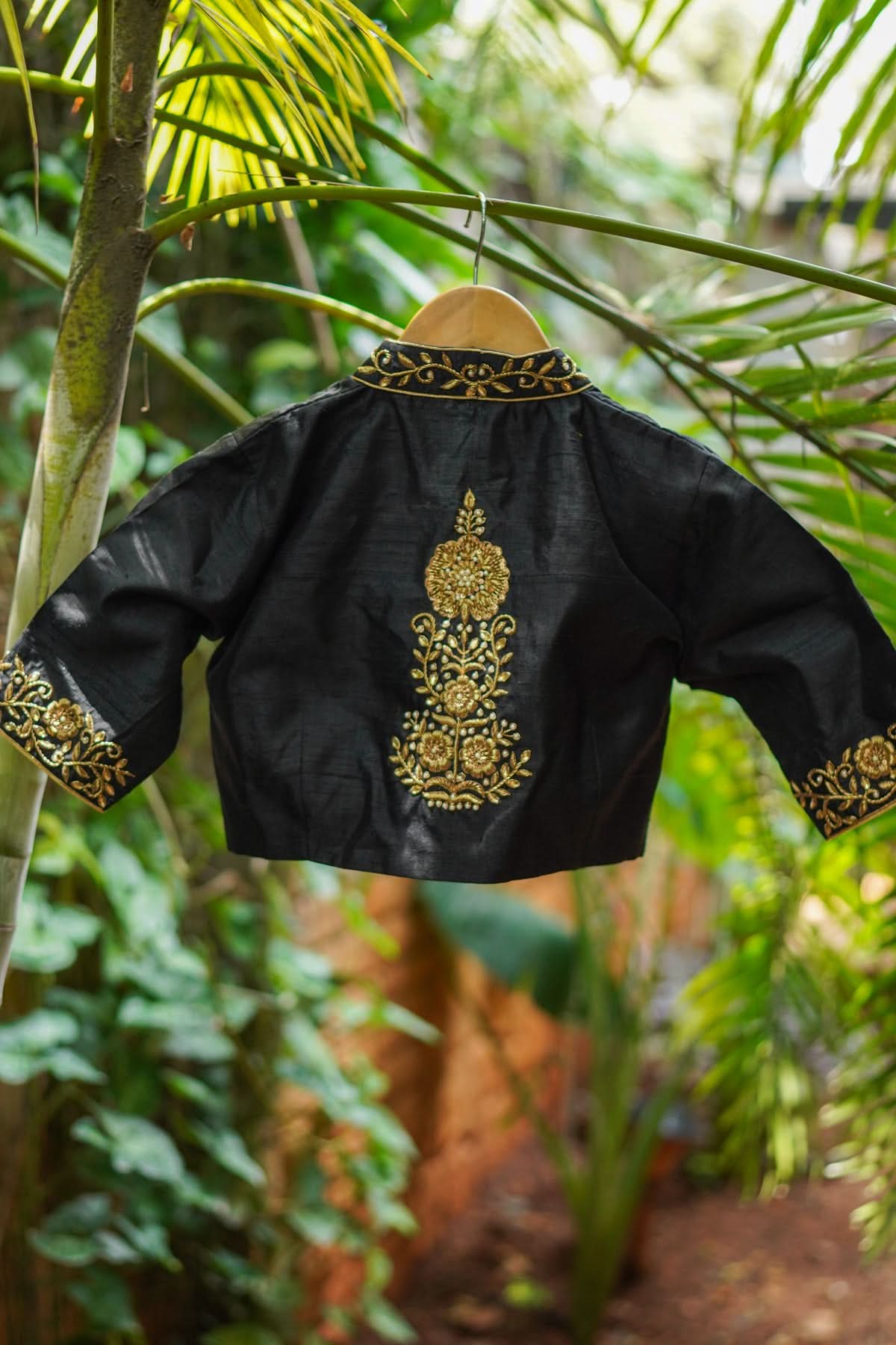 Black Raw Silk Blouse with Collar Neck and Zardosi Work   Mix and Match Blouse for saree, Made to Order | Shobitam