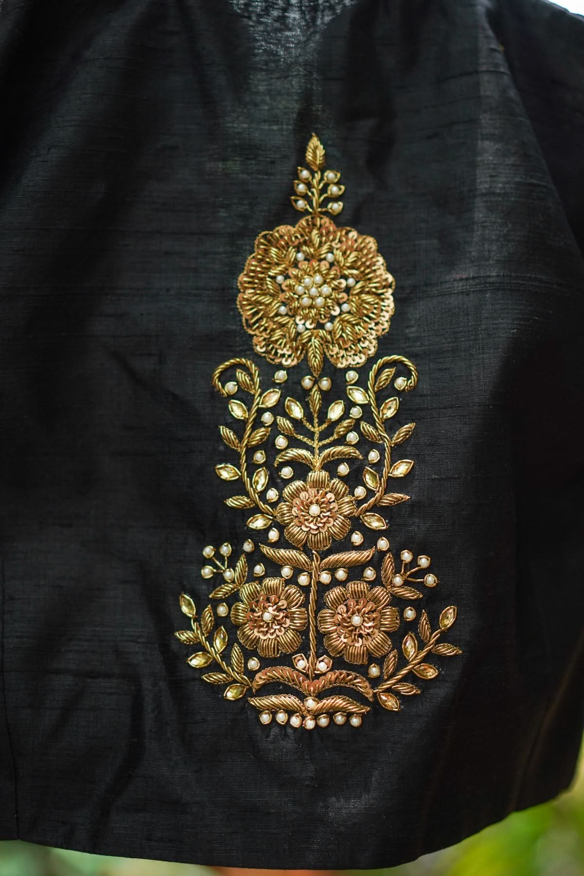 Black Raw Silk Blouse with Collar Neck and Zardosi Work   Mix and Match Blouse for saree, Made to Order | Shobitam