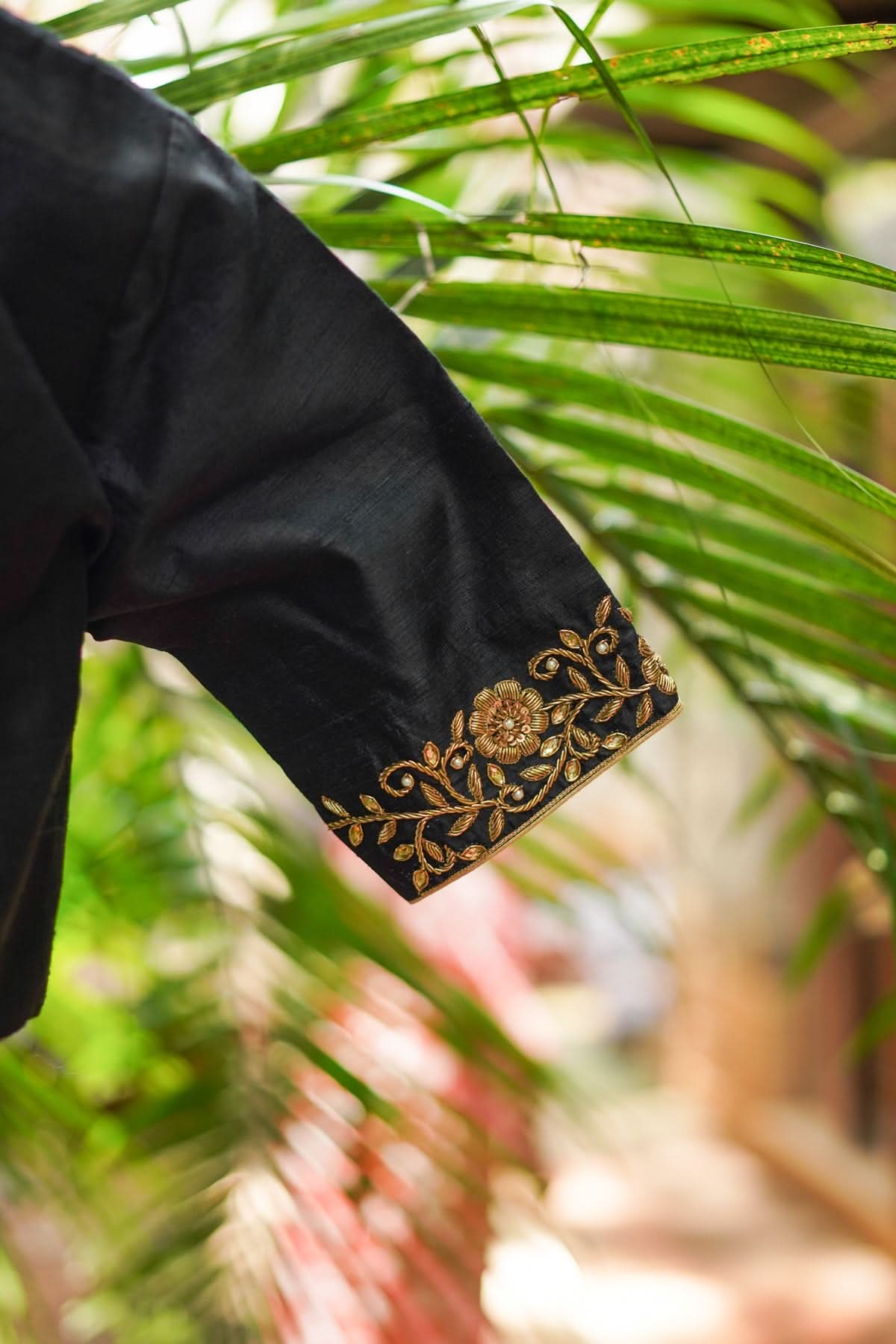 Black Raw Silk Blouse with Collar Neck and Zardosi Work   Mix and Match Blouse for saree, Made to Order | Shobitam