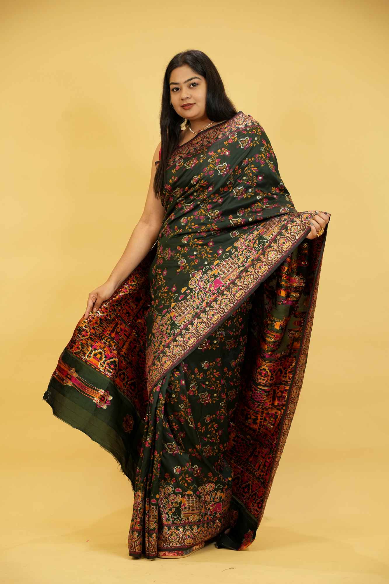 Silk with Intricate Bishnupuri weave ornate border Ready To Wear Saree