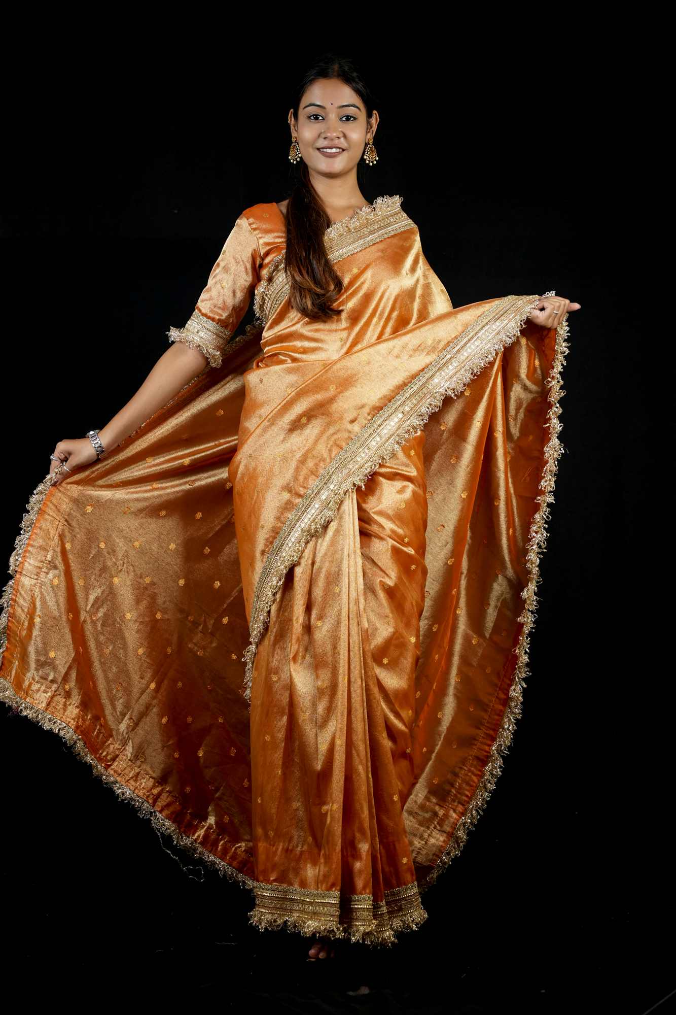 Dhup Chav Tissue Silk Banarasi-Inspired with Zari & Broad Lace Border Ready To Wear Saree