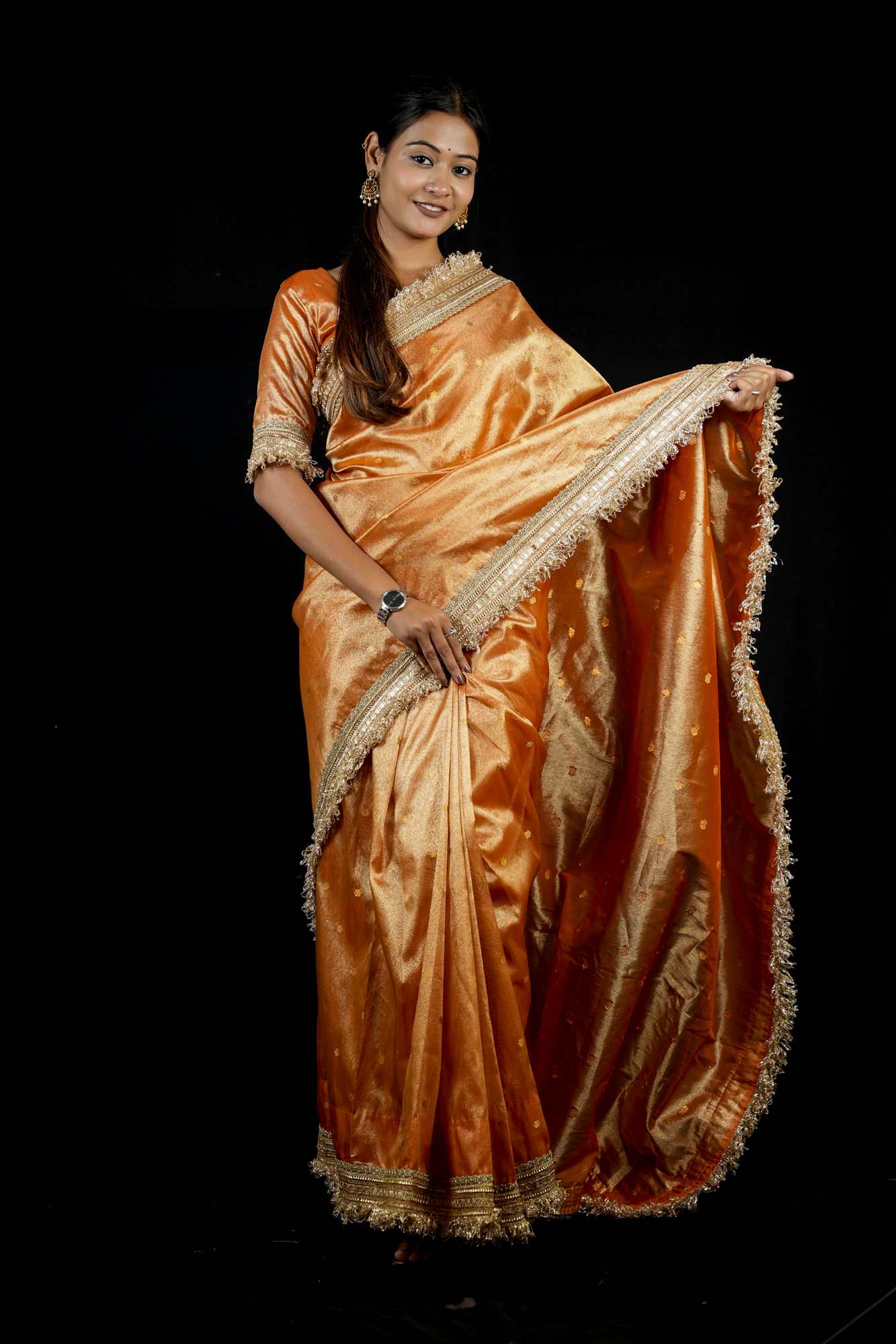 Dhup Chav Tissue Silk Banarasi-Inspired with Zari & Broad Lace Border Ready To Wear Saree