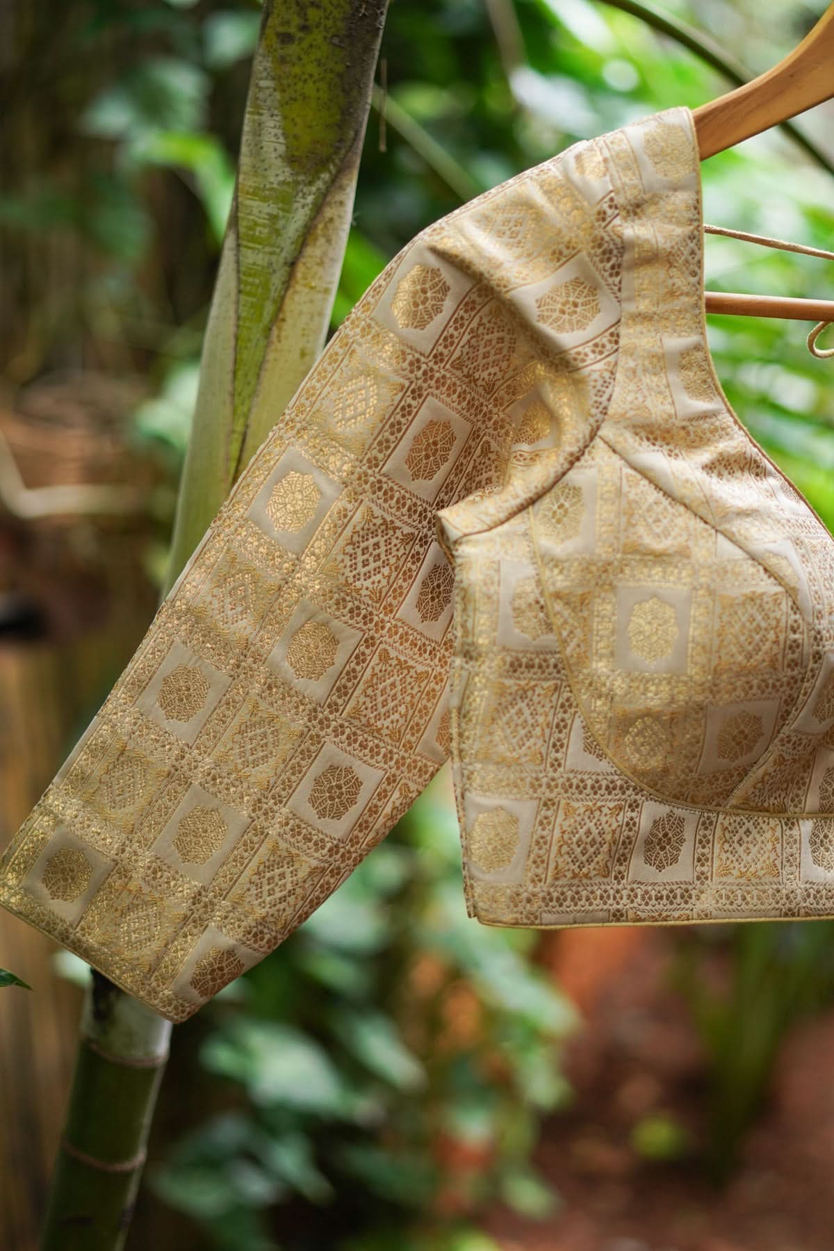 Ivory Patola Design Brocade Mix and Match Blouse with 3/4 sleeve for saree, Made to Order | Shobitam