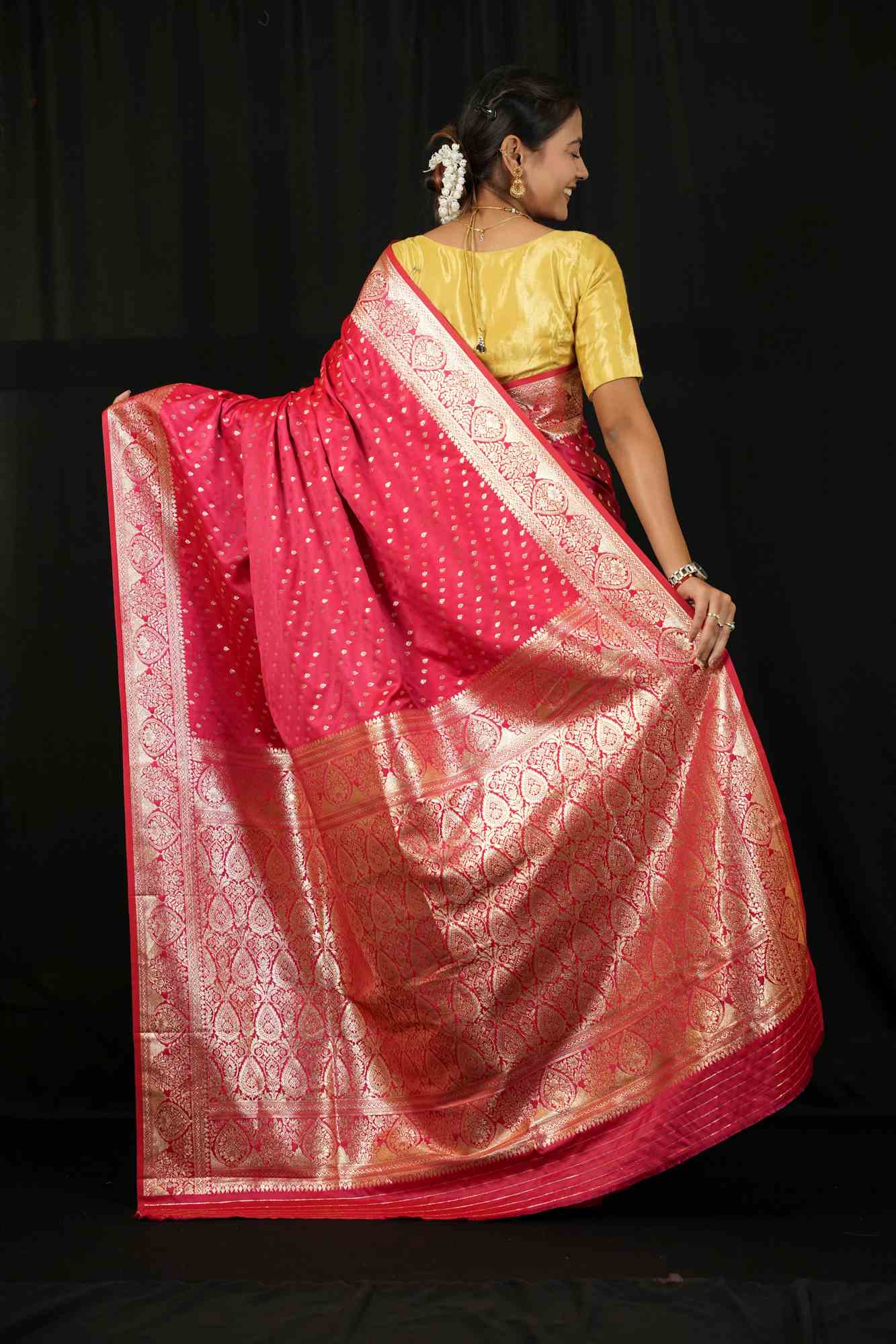 Bangalore Silk with Rich Zari Butta & Paisley Weave Ready To Wear saree