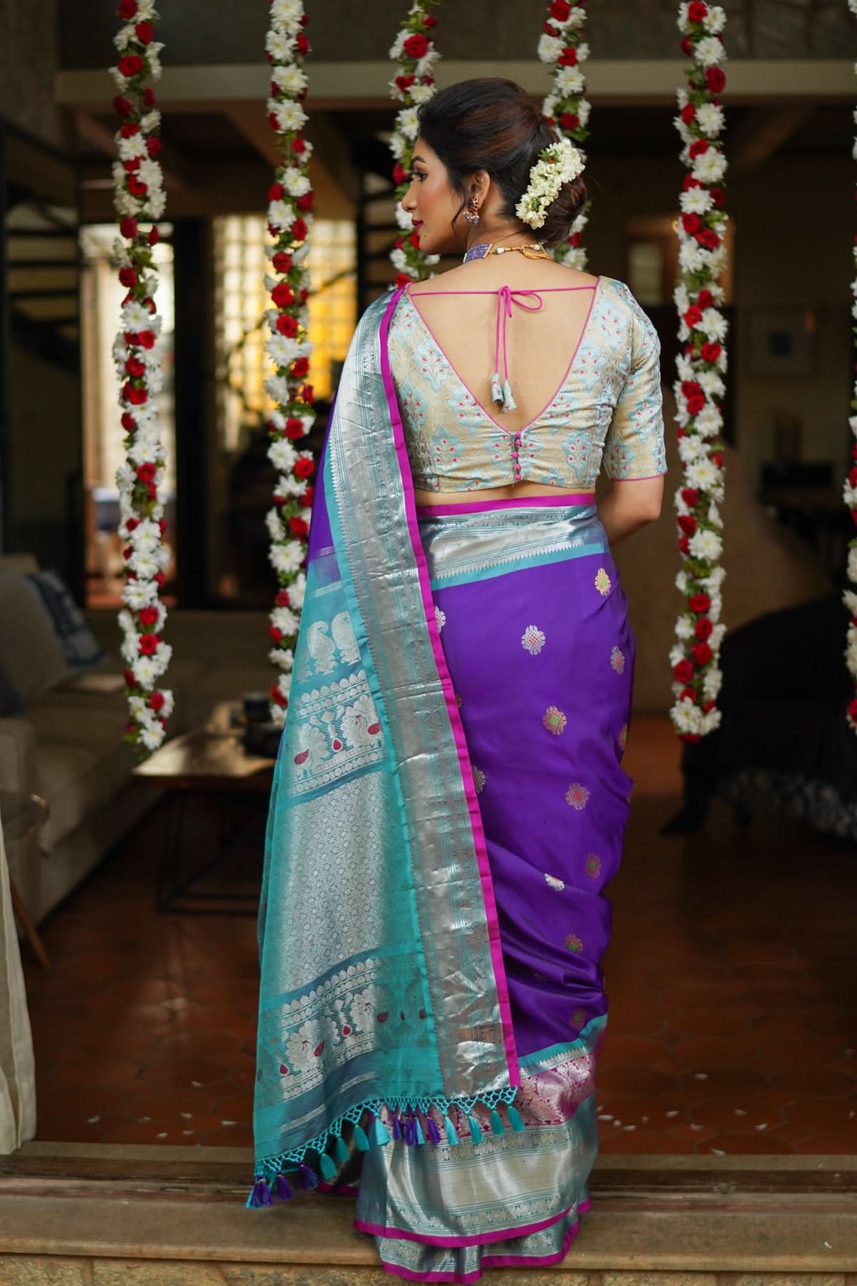 Muggu Design Meenakari Gadwal Silk Saree in Purple with Two Tone  Border | SILK MARK CERTIFIED | Shobitam