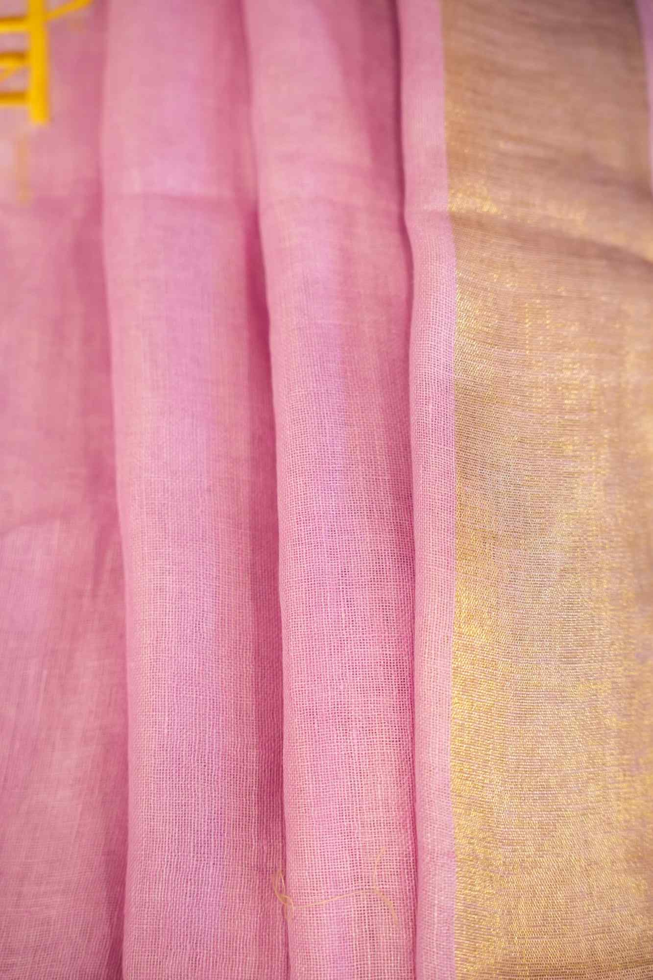 Ready To Wear Devi Shloka Embroidered Saree In Lilac pure linen by linen
