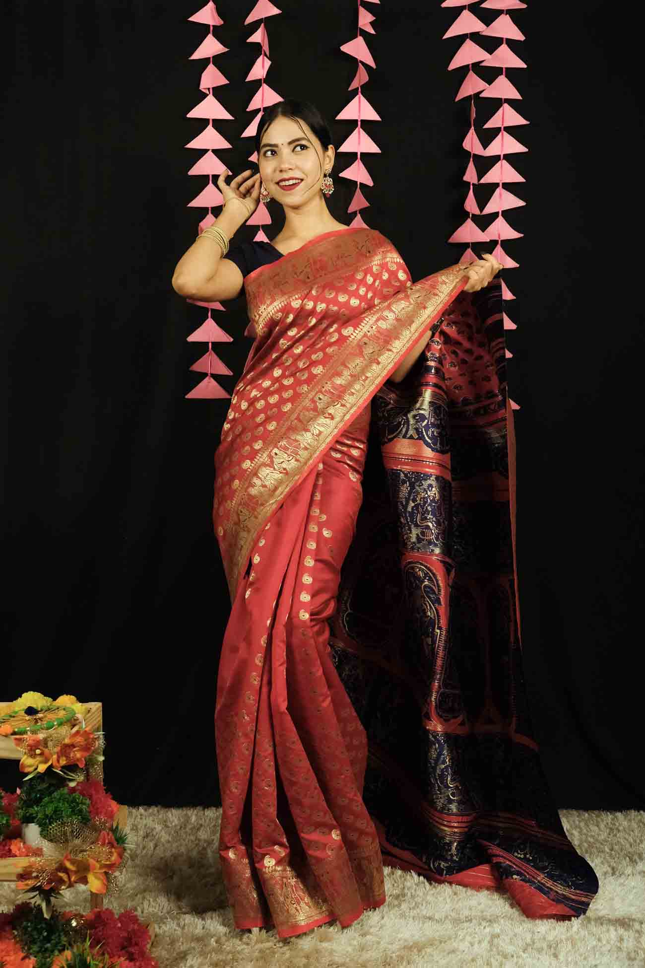 Ready To Wear Jacquard woven Self design Banarasi silk saree Wrap in 1 minute saree - Isadora Life