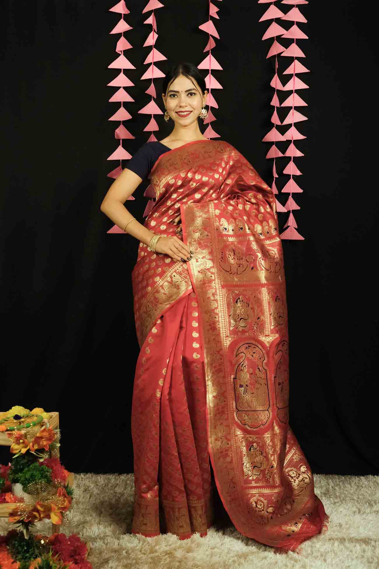 Ready To Wear Jacquard woven Self design Banarasi silk saree Wrap in 1 minute saree - Isadora Life