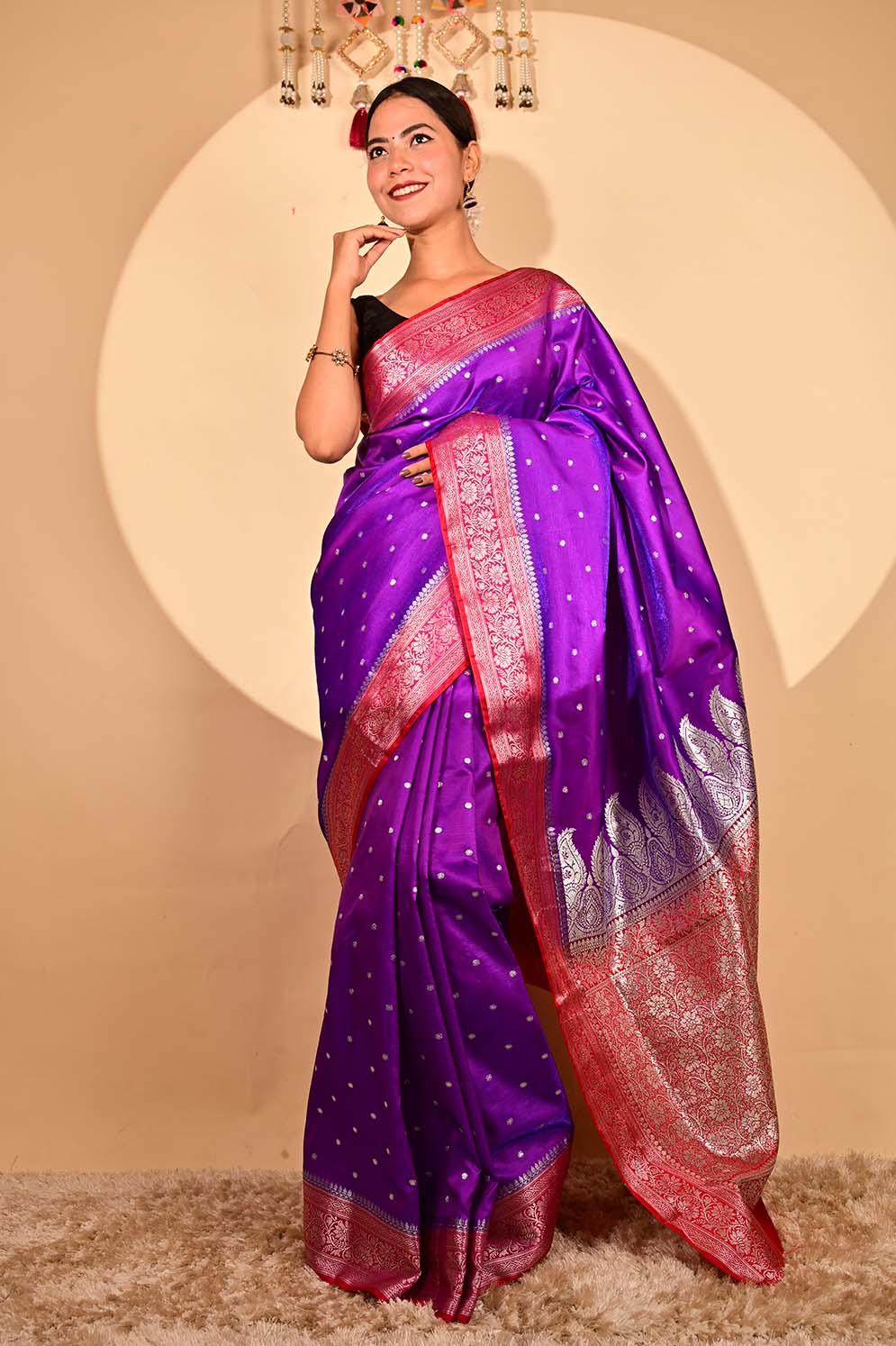 Ready To Wear Royal Purple Kanchipuram Zari woven Wrap In One Minute Saree - Isadora Life