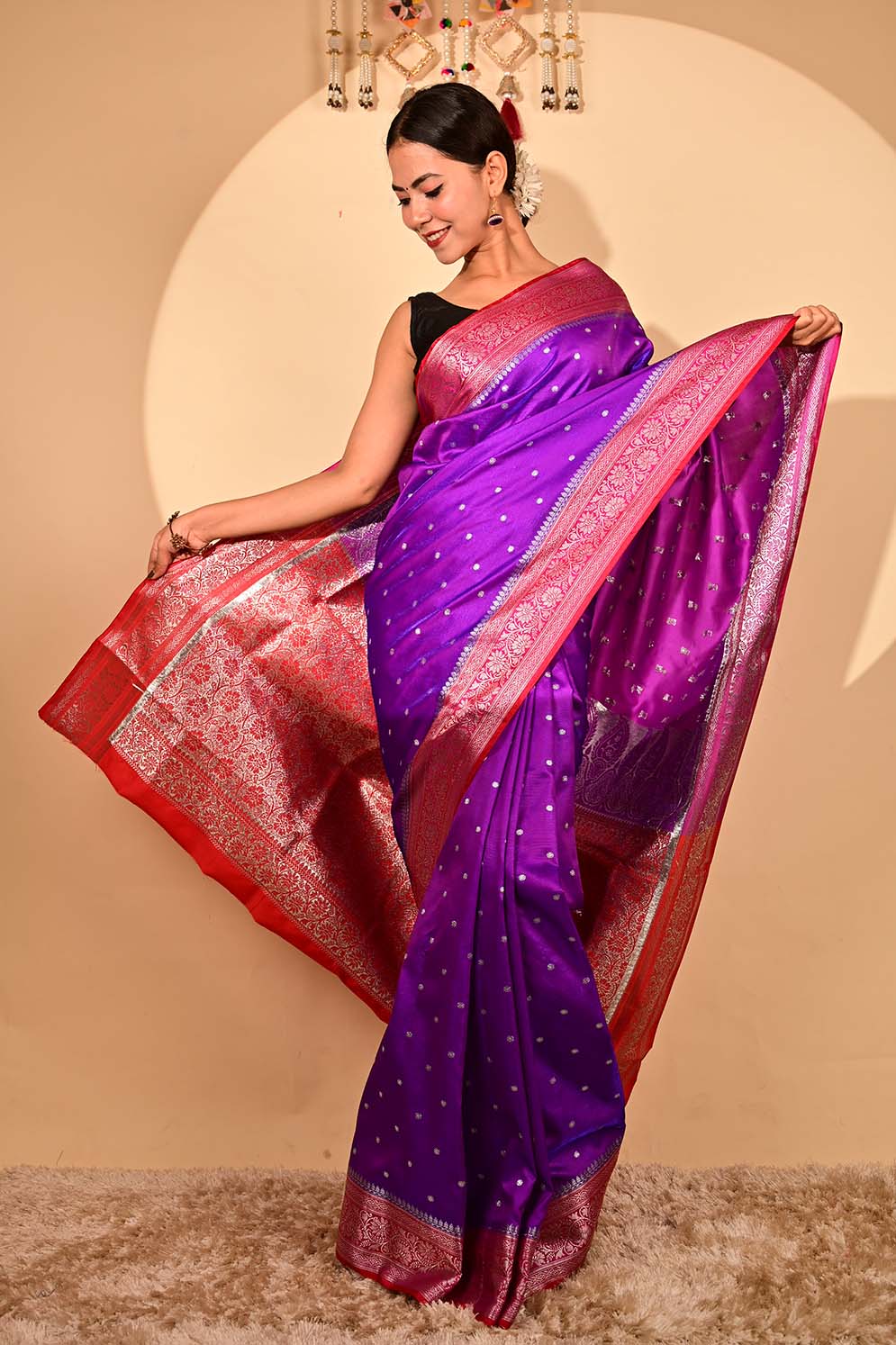 Royal Festive Purple Woven Kanjivaram Silk Saree – Zari Banaras